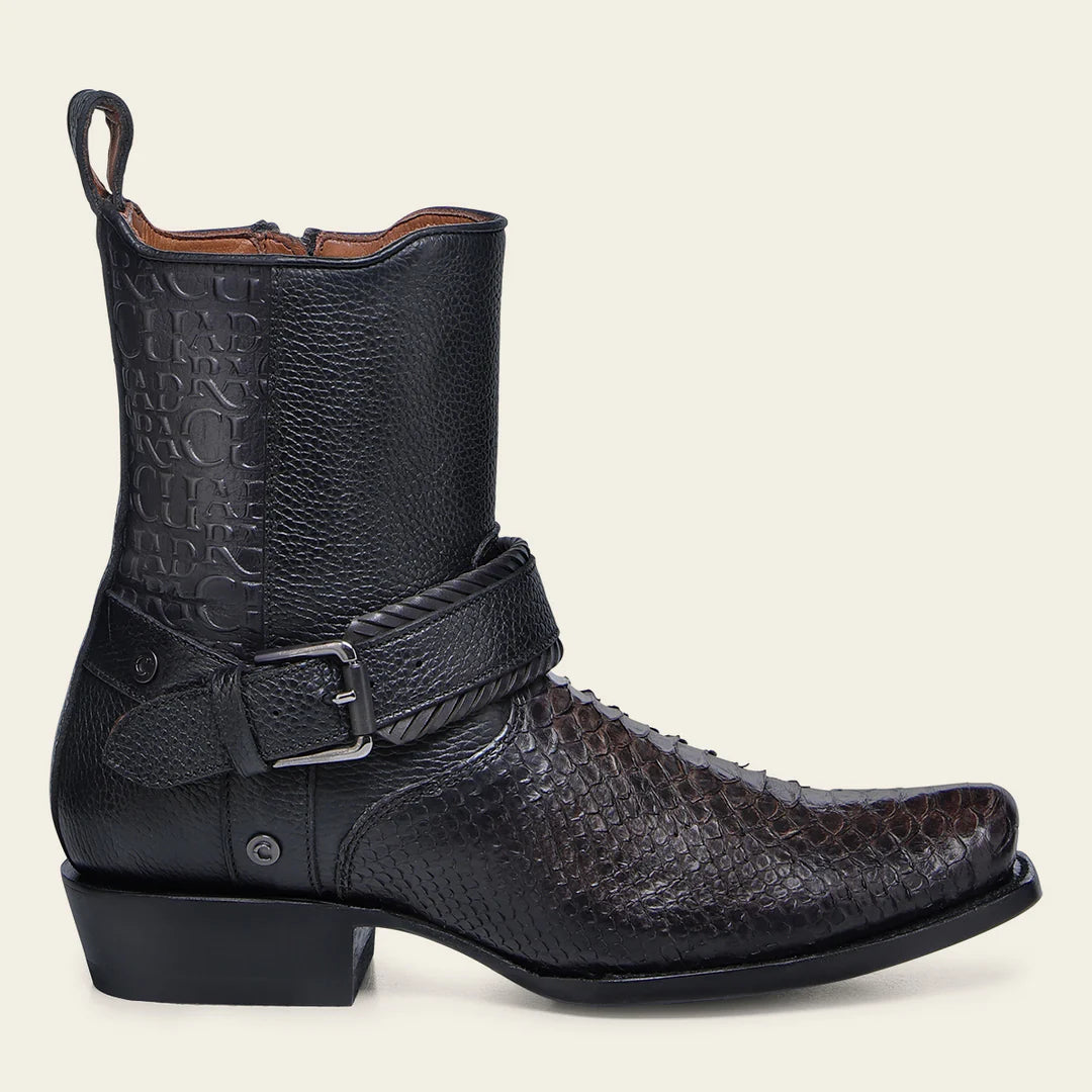 Men's Cuadra Black Casual Cowboy Python Skin Zip Ankle Boots - Stylish Western Boots for Everyday Wear, Outdoor Adventures & Country Events