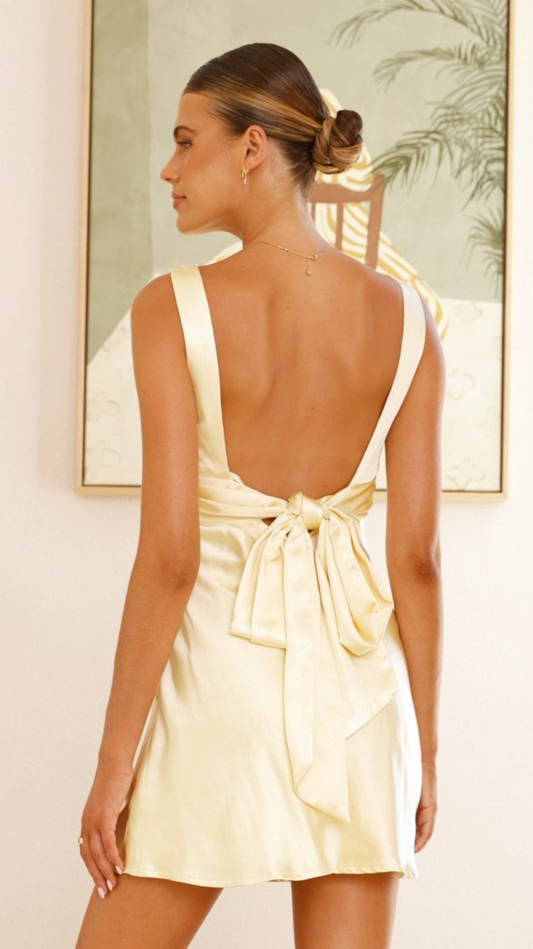 Korie Boatneck Mini Dress - Women's Flowy Short Sleeve Summer Dress in Yellow | Perfect for Beach Vacations, Date Nights & Casual Outings