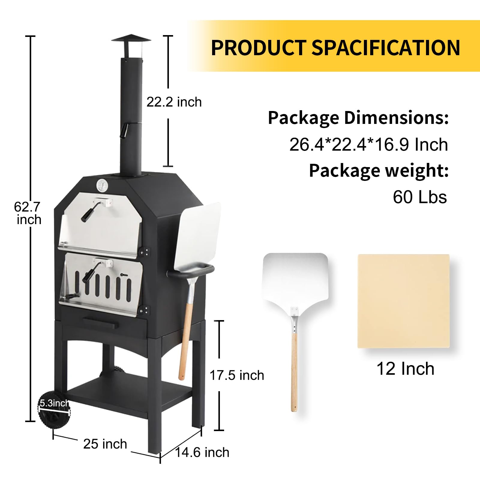 **Portable Wood-Fired Pizza Oven for Outdoor Cooking – Includes Pizza Stone, Peel, Grill Rack & Waterproof Cover – Perfect for Backyard BBQs, Camping Trips & Picnics (Black)**