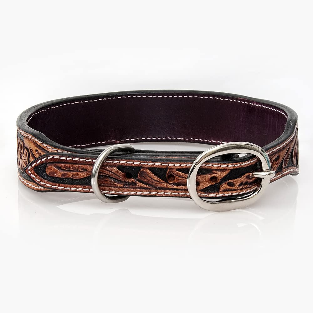 HILASON Genuine Leather Beaded Dog Collar for Small Dogs - Handmade, Soft & Hand-Tooled - Perfect for Daily Walks, Training & Fashion Accessories