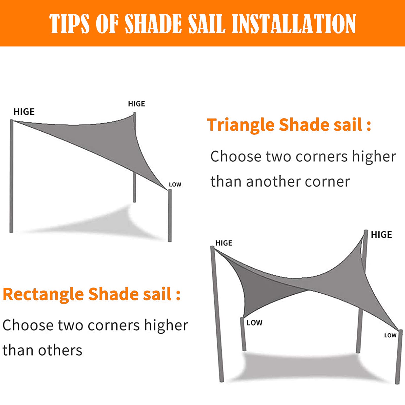 13x13ft Rectangle Shade Sail - Waterproof & Tear-Resistant Outdoor Sun Canopy for Backyard, Garden, Poolside, and Patio Shade