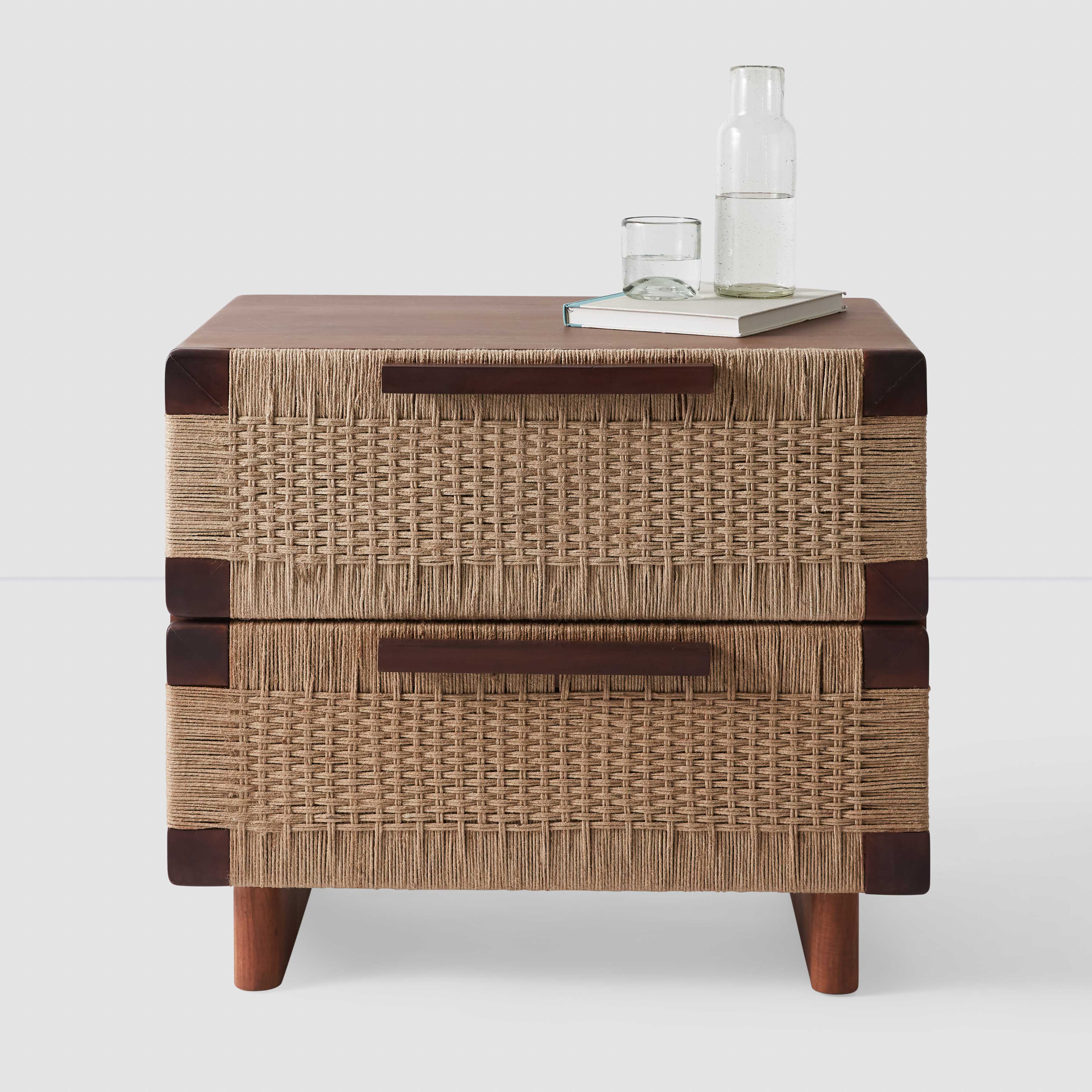 Modern Woven Nightstand with Storage Shelf - Handcrafted Rattan Bedside Table for Bedroom, Living Room & Dorm - Stylish Small End Table with Open Shelf Design
