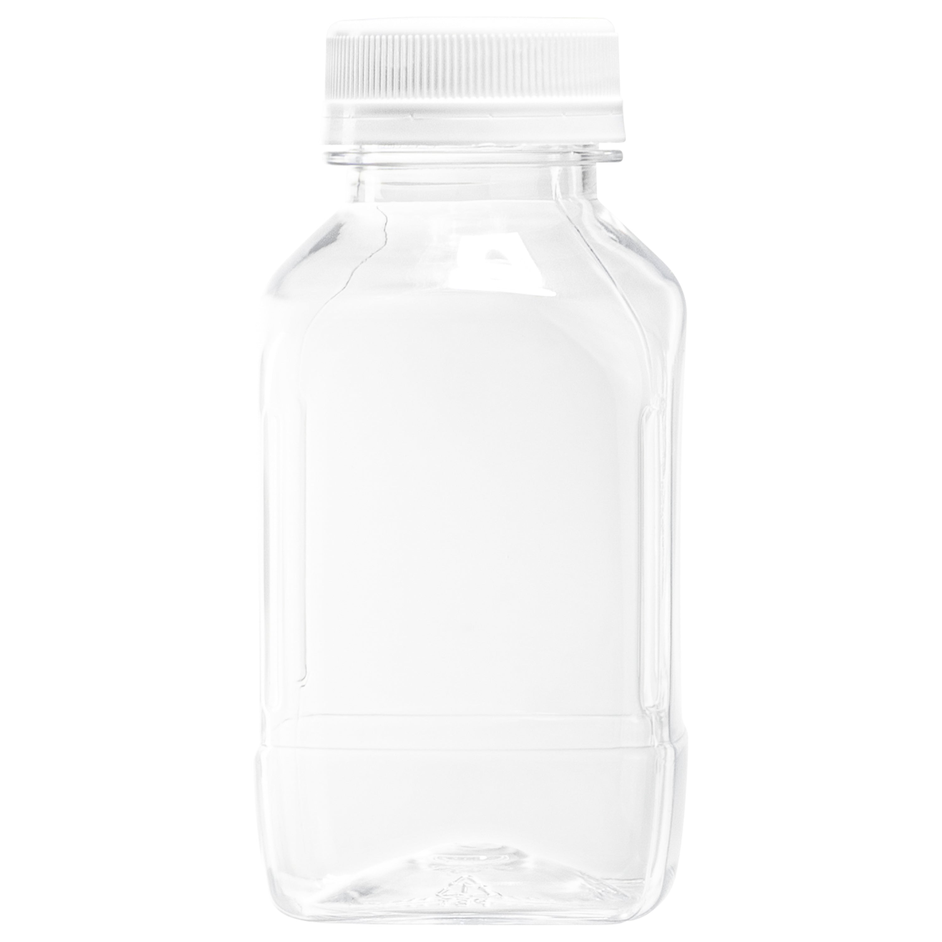 8 oz Square Clear Plastic Juice Bottles with Safety Cap - 2.25