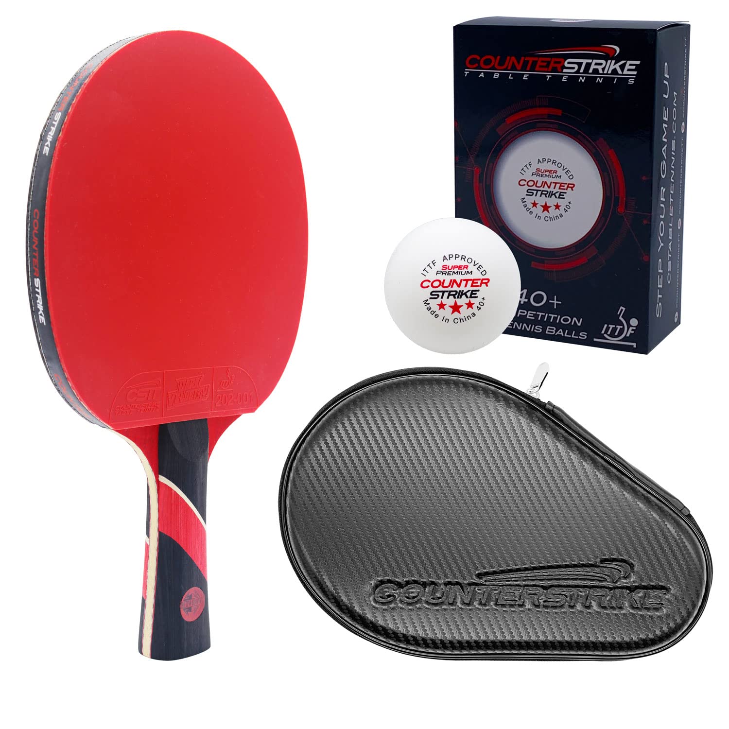 Red Widow Ping Pong Paddle Set with Case & Balls | ITTF Approved Carbon Racket for Professional Play