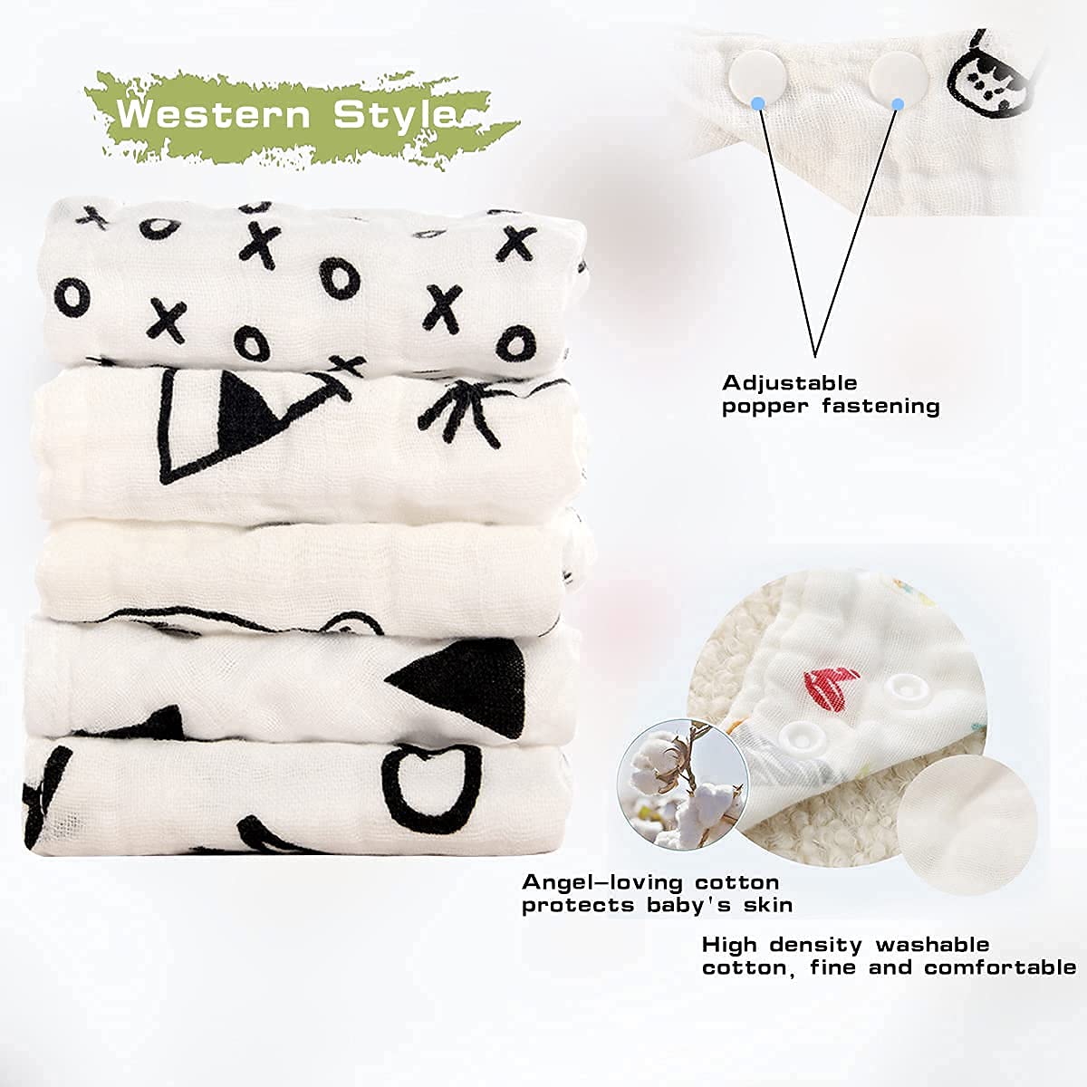 Htsrbay 5-Pack Baby Bandana Drool Bibs for Boys & Girls - Soft Absorbent Unisex Teething Bibs for Drooling - Perfect for Feeding, Playtime & Daily Outfits
