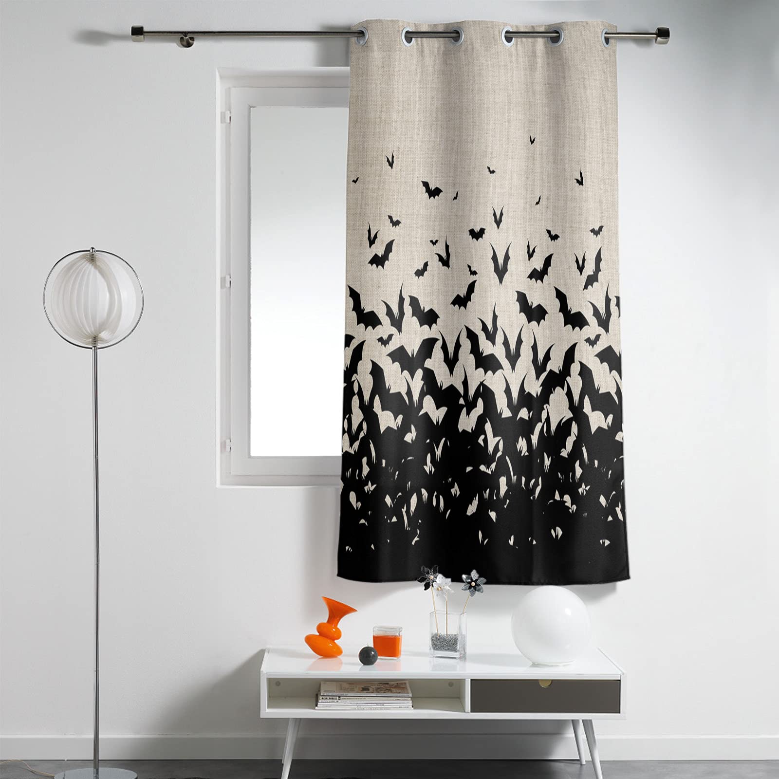 Libaoge 45 Inch Halloween Bats Semi-Sheer Window Curtains - Kitchen, Front Door, Nursery & Kids Bedroom Decor - Spooky Seasonal Home Decor for Halloween Parties & Themed Rooms