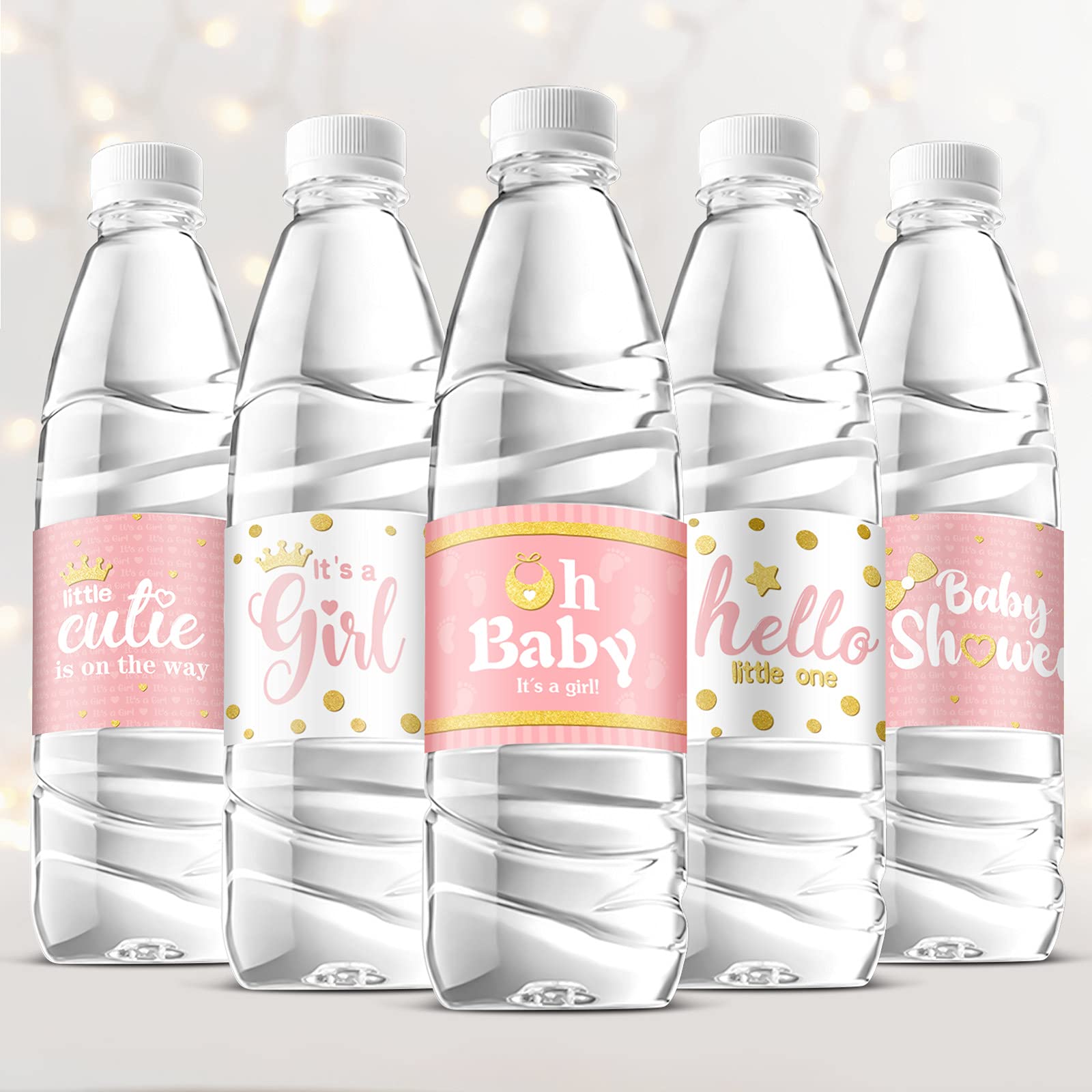 Waterproof Baby Shower Bottle Labels - 39pcs Girl Style for Party Decor