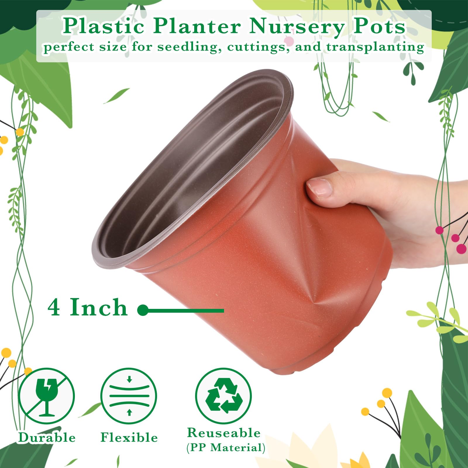 1500 Pcs 4 Inch Plastic Nursery Pots Bulk - Seed Starting Pots with Drainage Holes, Indoor/Outdoor Planters for Flowers, Herbs & Vegetables - Perfect for Gardening, Transplanting & Home Planting Supplies (Classic)