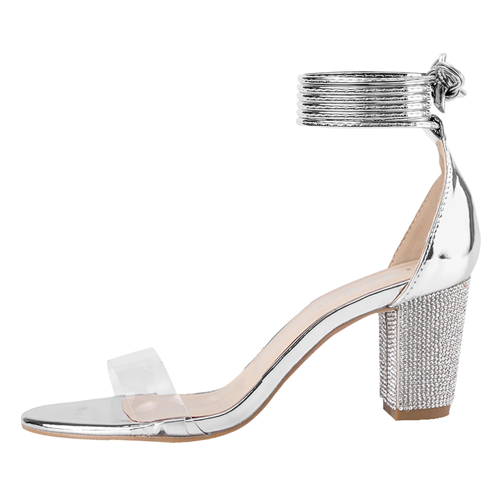 Women's Chunky High Heel Sandals - Comfortable Open Toe Strappy Rhinestone Heels in White, Silver, Gold & Black | Ankle Strap Dress Shoes for Parties, Weddings & Evening Events
