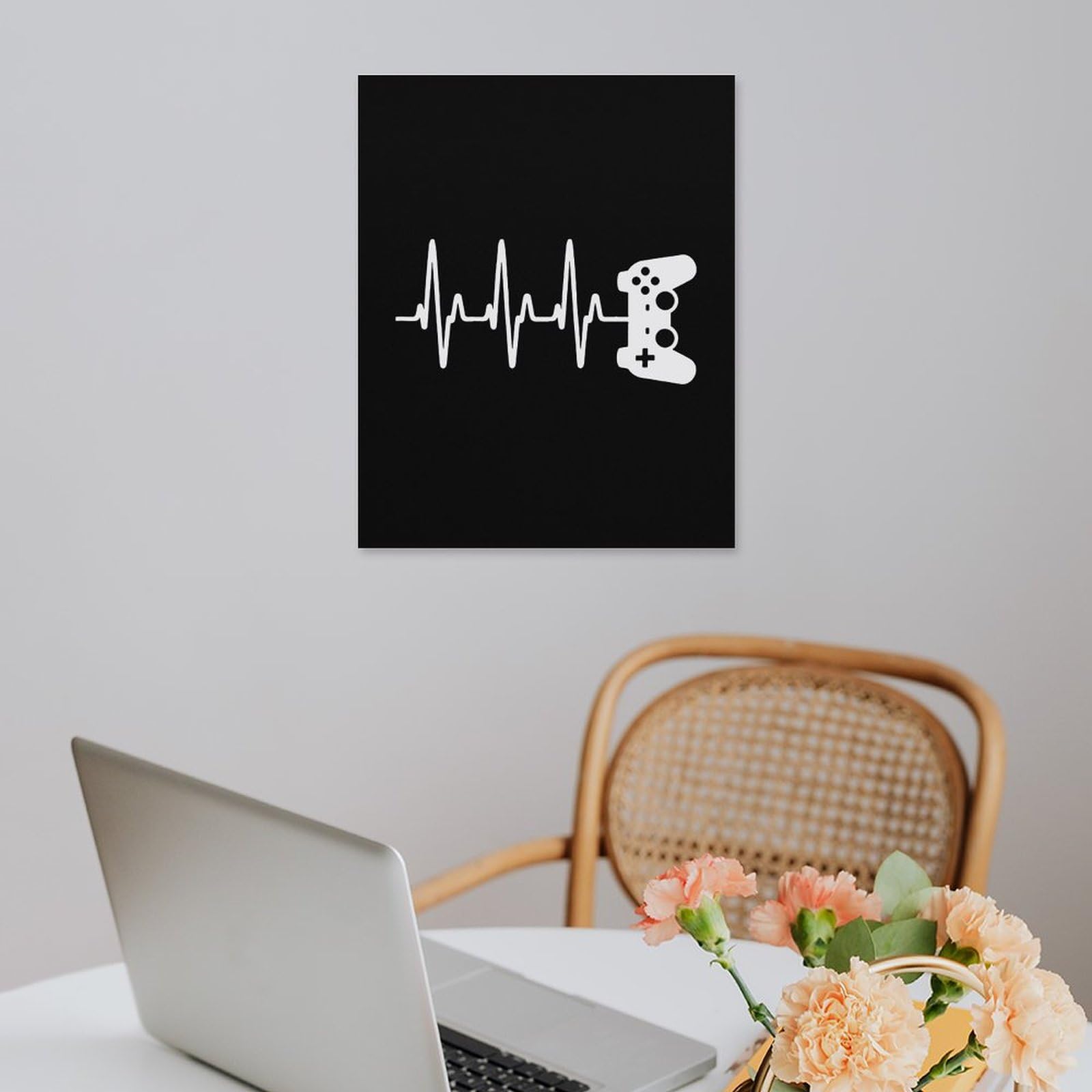 Gamer Heartbeat Canvas Wall Art - 16x20 Inch (40x50cm) Wooden Framed Poster - Perfect for Gaming Room Decor, Bedroom Wall Art & Office Wall Decor