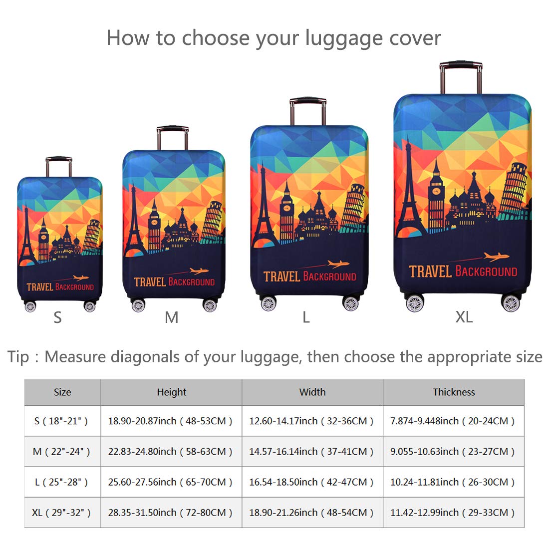 Thickened Washable Spandex Luggage Cover for 18-32 Inch Suitcases | TRAVEL KIN Protective Travel Gear Cover | Perfect for European Trips & Airplane Travel Accessories