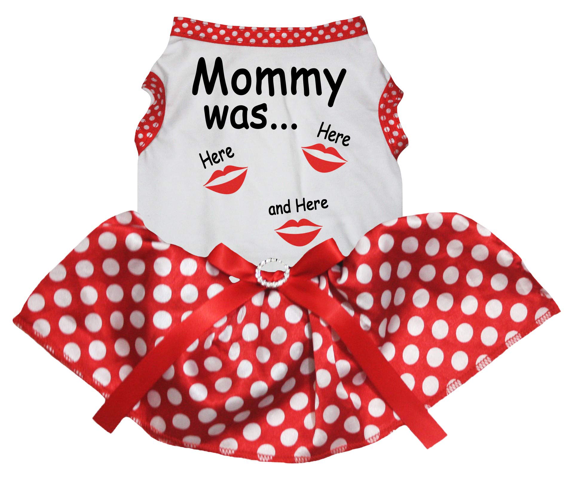 Petitebella Mommy Was Here White Shirt & Red Polka Dot Tutu Puppy Dog Dress for Small Dogs - XS Size - Perfect for Pet Parties, Photo Shoots & Special Occasions