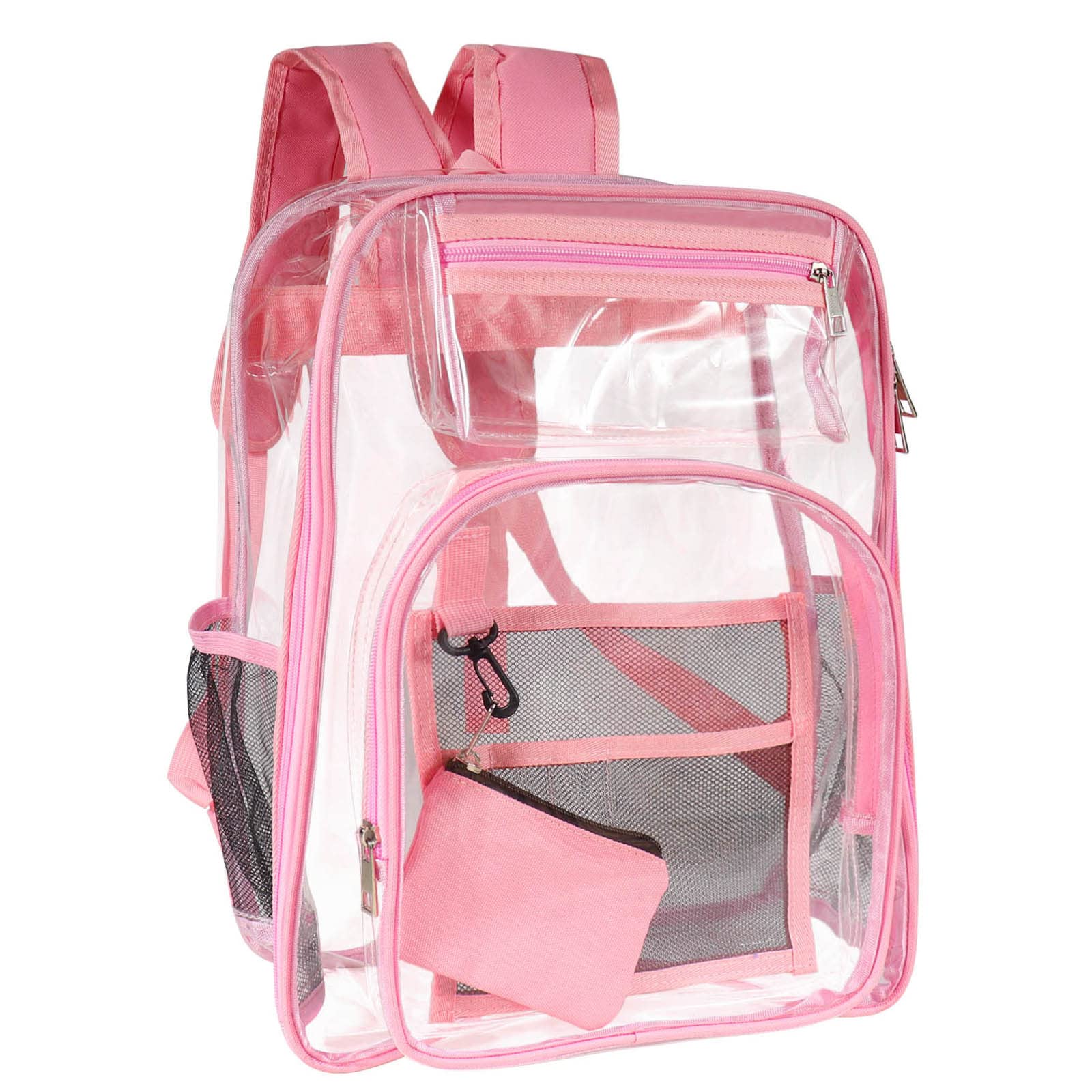 Clear PVC Backpack for School, Work & Travel - Heavy Duty & Stadium Approved (Pink) - Perfect for Commuting & Events