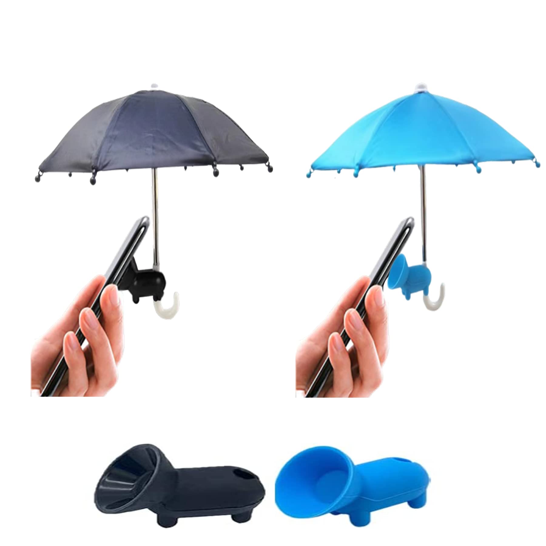 Sun Shade Phone Umbrella with Suction Cup Stand - 2 Pack (Black + Blue) - Anti-Glare Car Phone Holder for Outdoor Navigation & Beach Use - Perfect for Driving, Travel, and Sunny Days