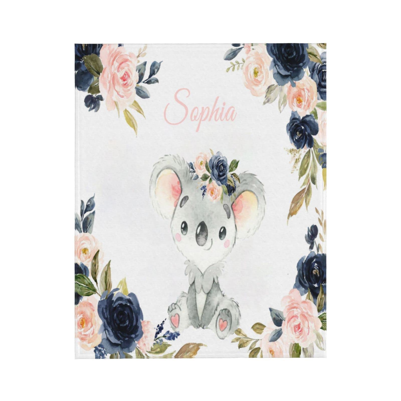 Custom Personalized Baby Blankets with Name - Elephant Woodland & Sunflower Crown Designs for Newborn Boys and Girls | Perfect for Nursery, Christening Gifts & Photo Props (Kola2)