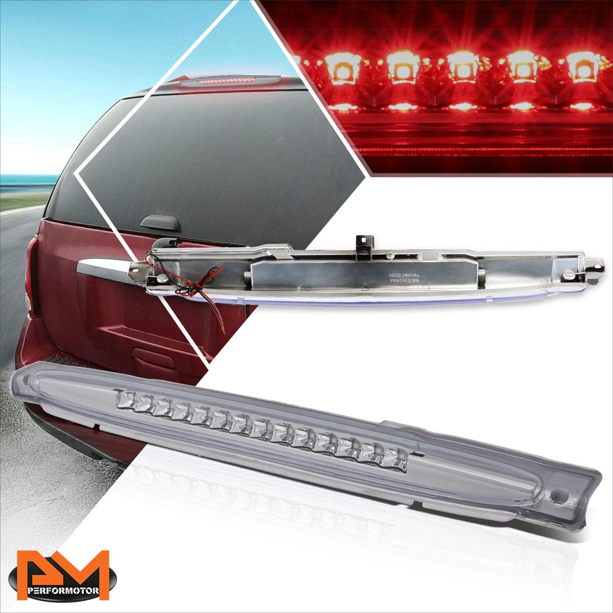 PM PERFORMOTOR Full LED Third Brake Light Compatible with Chevy Trailblazer/GMC Envoy 2002-2009 - Rear Stop Lamp Bar Chrome - Upgrade for Enhanced Safety & Style on SUV/Crossover Vehicles
