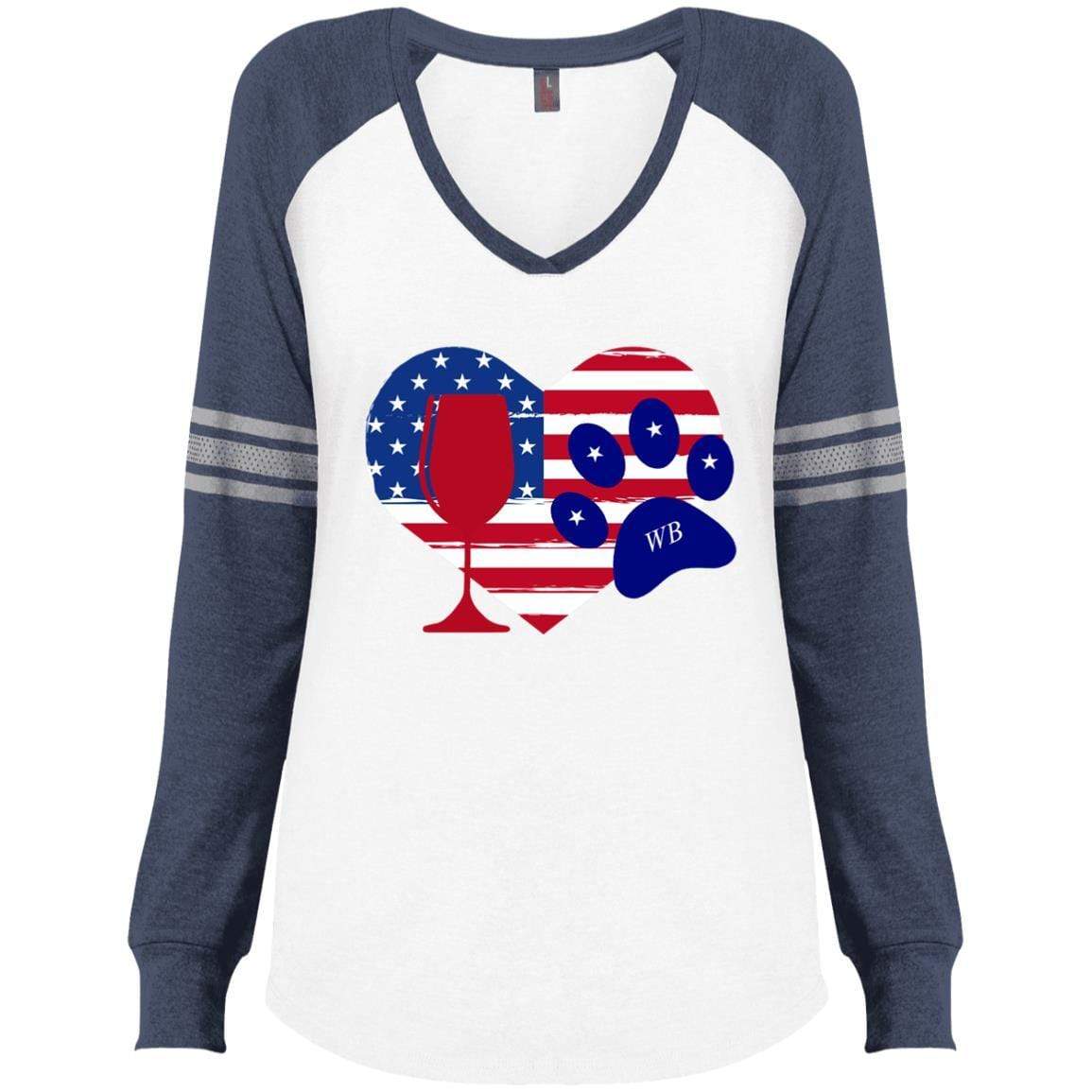 Wine Paw Heart Ladies' Long Sleeve V-Neck T-Shirt - Cute Wine Lover Gift for Women - Perfect for Wine Tasting Parties & Casual Outings