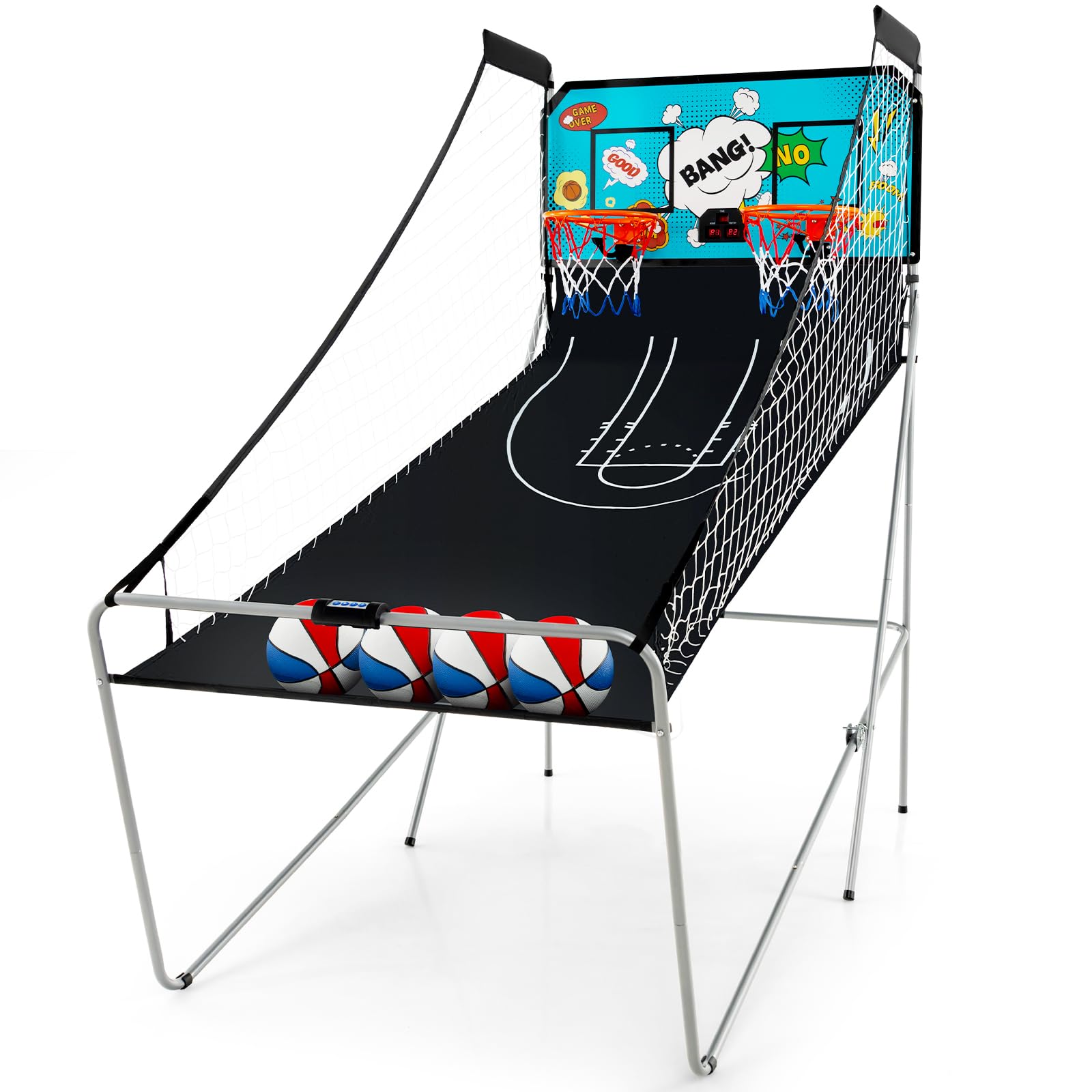 Giantex Foldable Basketball Arcade Game - Electronic Double Shot 2 Player with 8 Game Modes & LED Scoring System - Includes 4 Balls - Indoor Basketball Game for Kids & Adults - Perfect for Family Game Nights, Birthday Parties and Home Entertainment