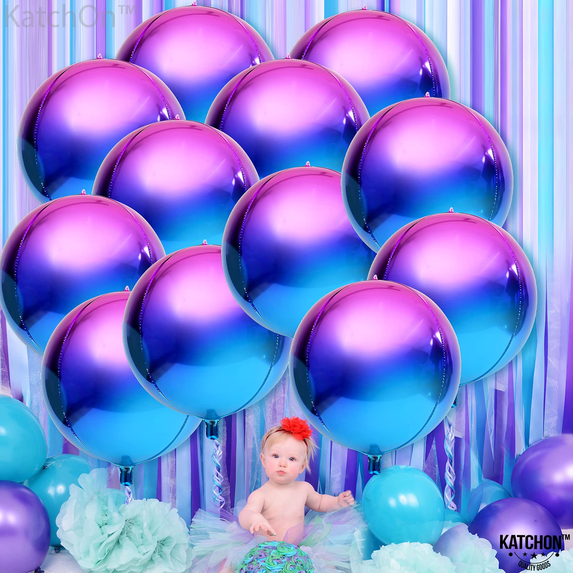 Katchon 22 Inch Purple Galaxy Balloons - Pack of 12 | Metallic & Iridescent Party Balloons for Galaxy Themed Decor | Perfect for Birthday Parties, Baby Showers & Space-Themed Events