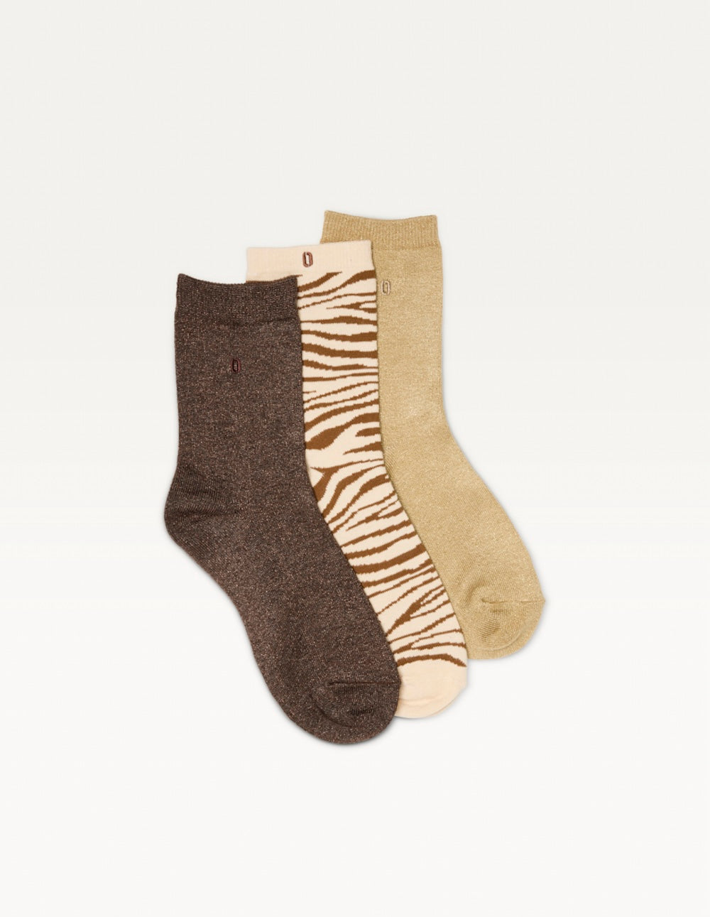 3 Pack Glitter & Zebra Pattern Socks - Brown & Gold Sparkle Fashion Socks for Women, Party, Cosplay & Daily Wear