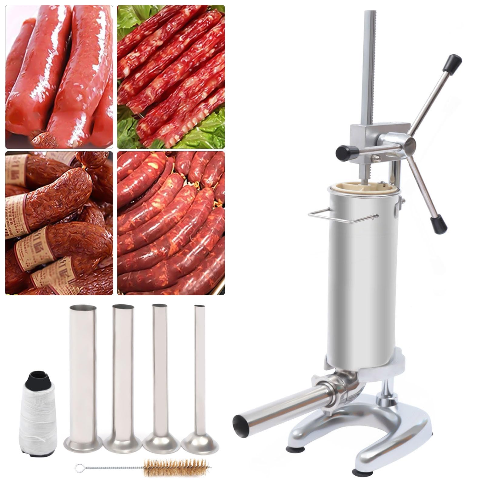 3L Commercial Manual Sausage Stuffer - Vertical Stainless Steel Meat Grinder & Salami Maker for Home Kitchen & Butcher Shop | Perfect for Sausage Making, Meat Filling & Food Processing