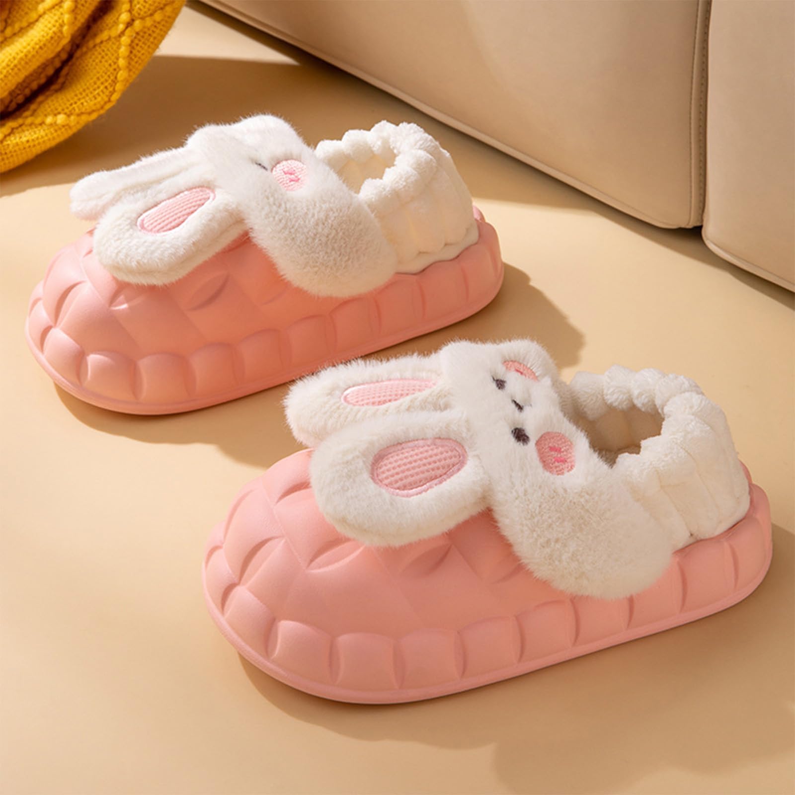Women's Cute Removable Rabbit Ears Plush Slippers - Soft Bunny House Shoes for Women & Girls - Perfect for Indoor Lounging, Bedroom Comfort & Cozy Gift Giving