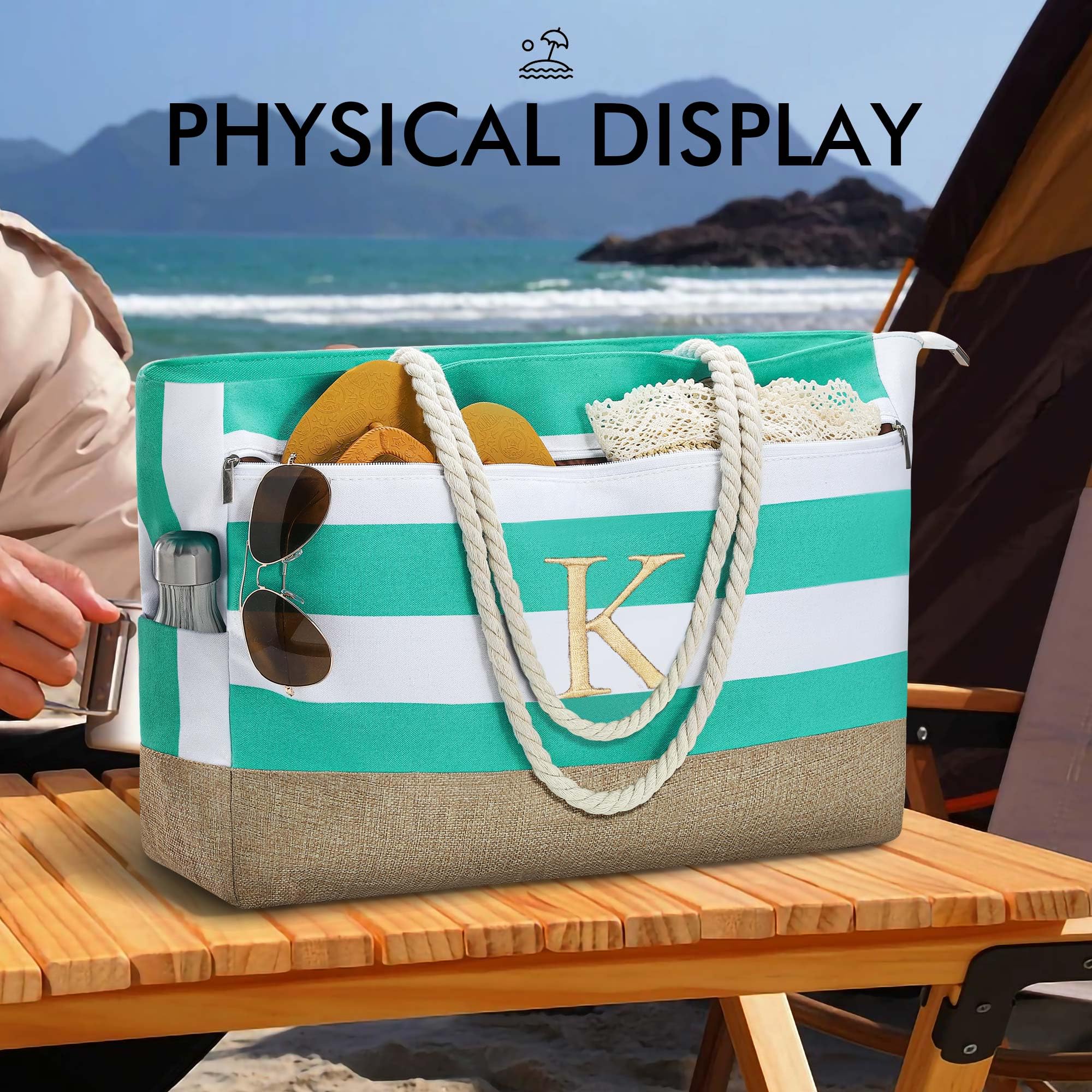 YOOLIFE Personalized Monogrammed Tote Bag for Women - Custom Initial Large Beach Tote, Perfect Travel Bag Gift for Mom, Wife & Best Friend | Great for Beach Trips, Shopping & Daily Use