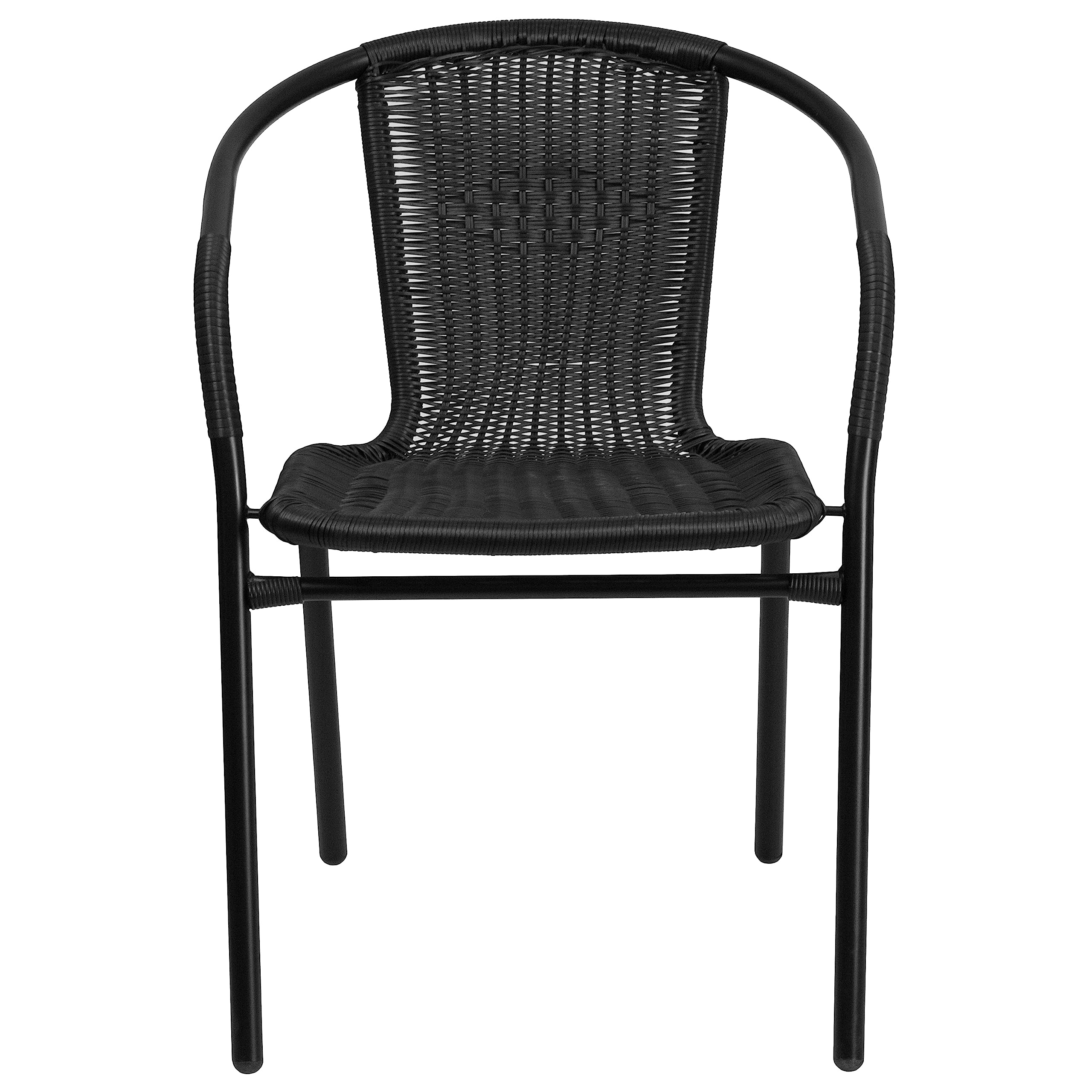Flash Furniture Modern Rattan Dining Chairs - Indoor/Outdoor Stackable Bistro Chairs for Patio, Restaurant or Cafe (Set of 2, Black) - Perfect for Backyard, Garden & Commercial Use