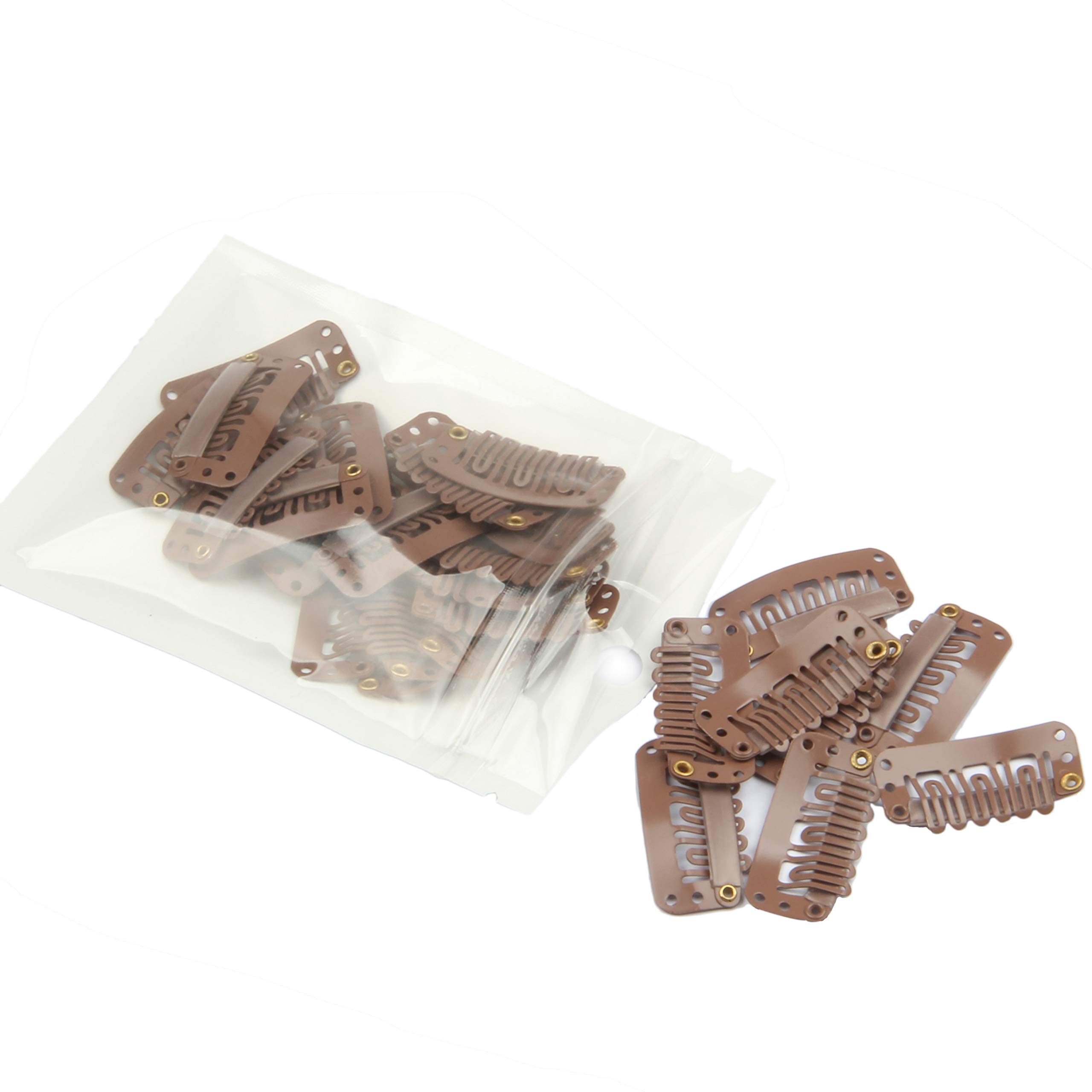 20pcs Stainless Steel U-Shape Snap Clips for Hair Extensions, Wigs & Hairpieces - Durable Wig Accessories & Hair Combs (Light Brown) - Perfect for Salon, Cosplay & Daily Hairstyling