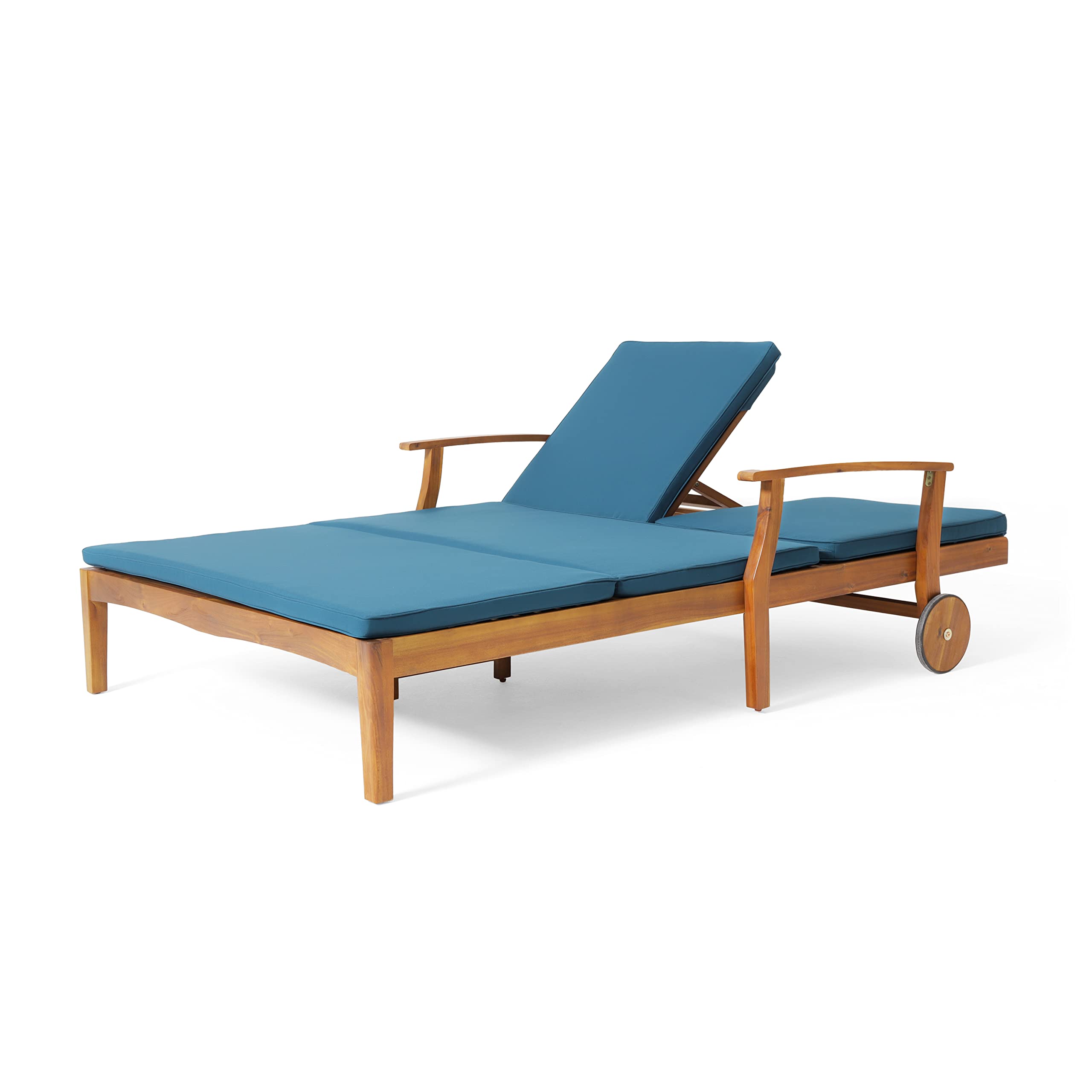 Premium Acacia Wood Double Chaise Lounge Chairs - All-Weather Outdoor Patio Daybed with Adjustable Backrest & Cushions for 2 - Perfect for Poolside Relaxation, Backyard Lounging, and Sunbathing