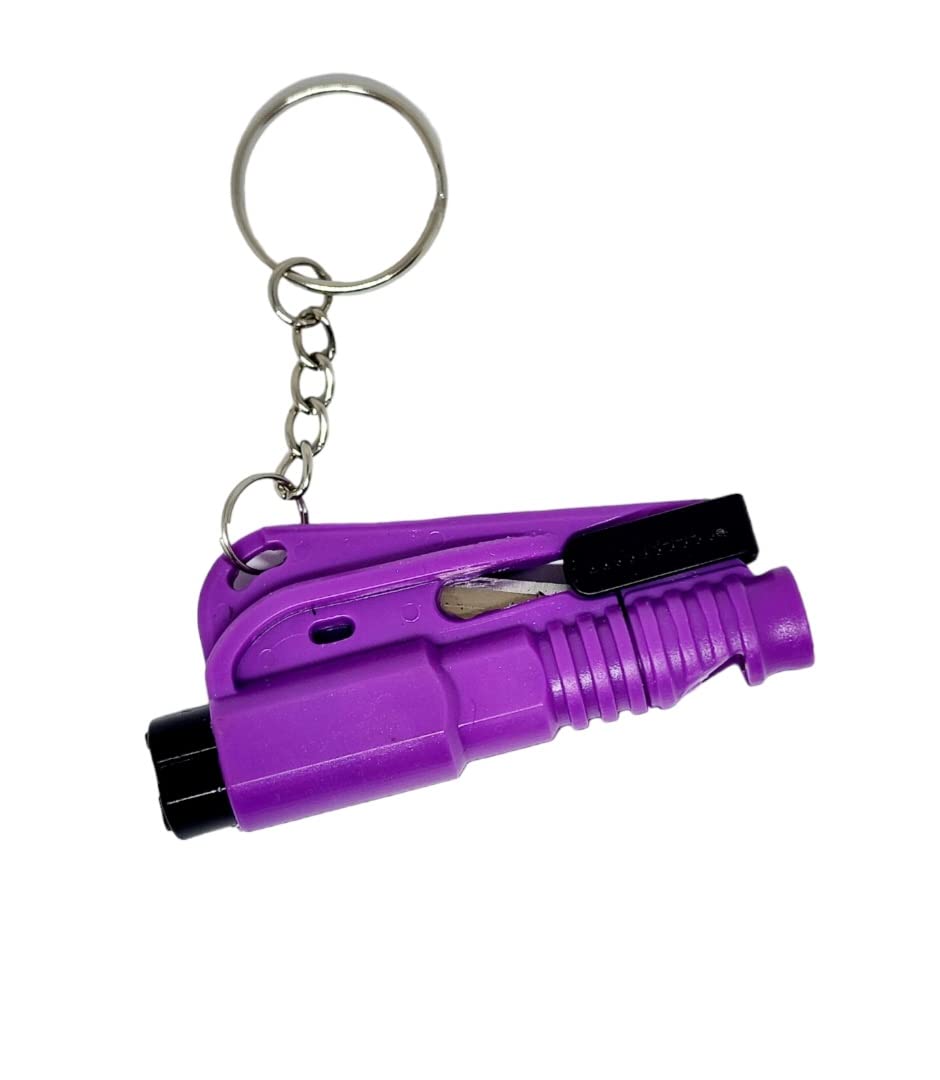 J's 3-in-1 Emergency Car Safety Tool - Window Glass Breaker, Seat Belt Cutter & Whistle (Purple) | Perfect for Vehicle Emergencies, Roadside Safety & Survival Kits