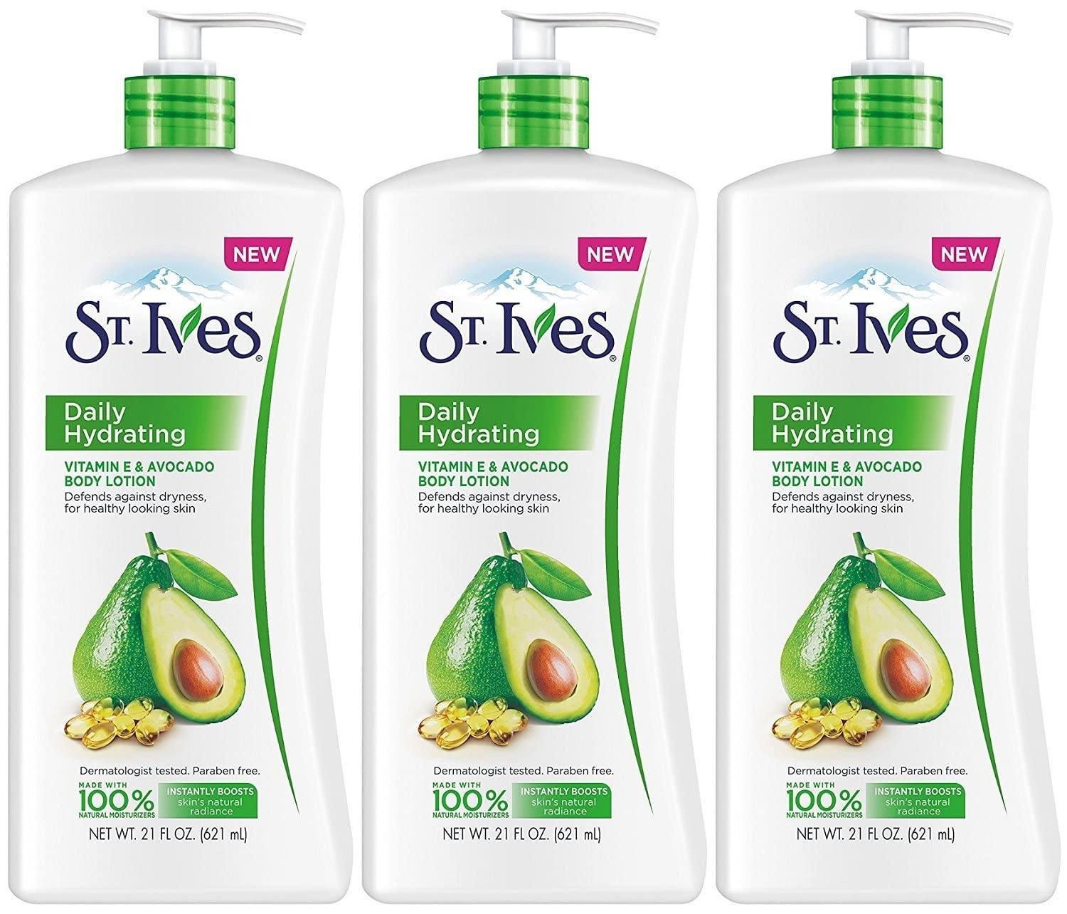 St. Ives Vitamin E & Avocado Hydrating Body Lotion - 21 Oz (Pack of 3) | Daily Moisturizer for Dry Skin | Perfect for Shower, Post-Workout & Winter Care