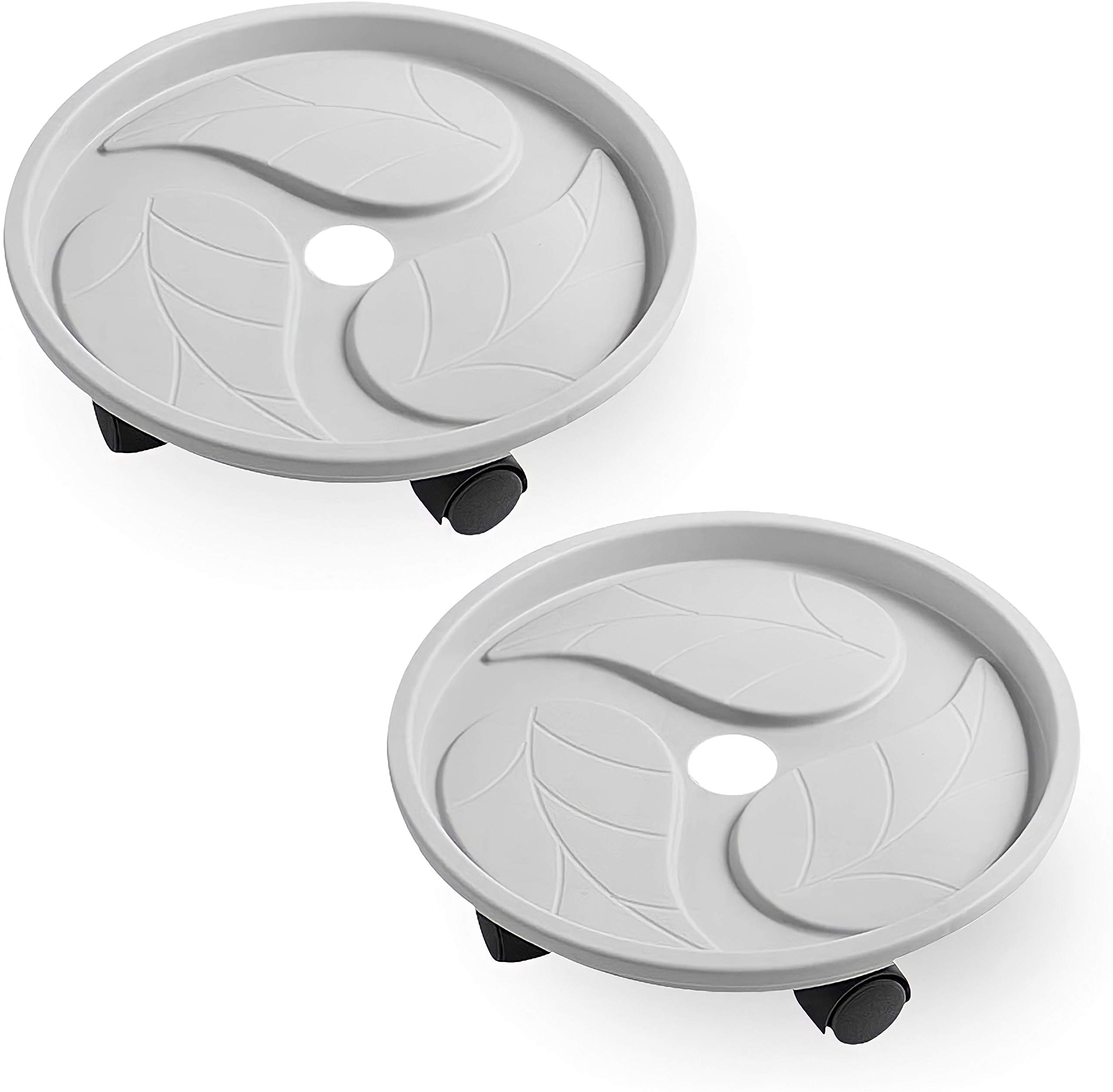 2 Pack 13 Inch Grey Round Plant Caddy with Wheels - Heavy Duty Movable Planter Stand for Indoor/Outdoor Potted Plants - Water Storage Base & Removable Flower Pot Tray - Perfect for Home Garden, Patio, and Balcony Decor (13