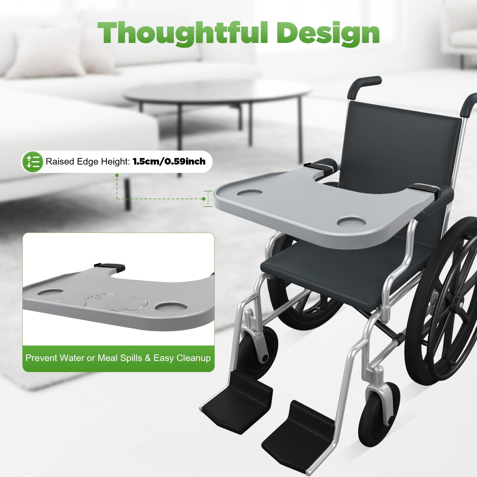 Wheelchair Tray with Cup Holder - Adjustable 14.5-22.8 Inch for Eating & Reading