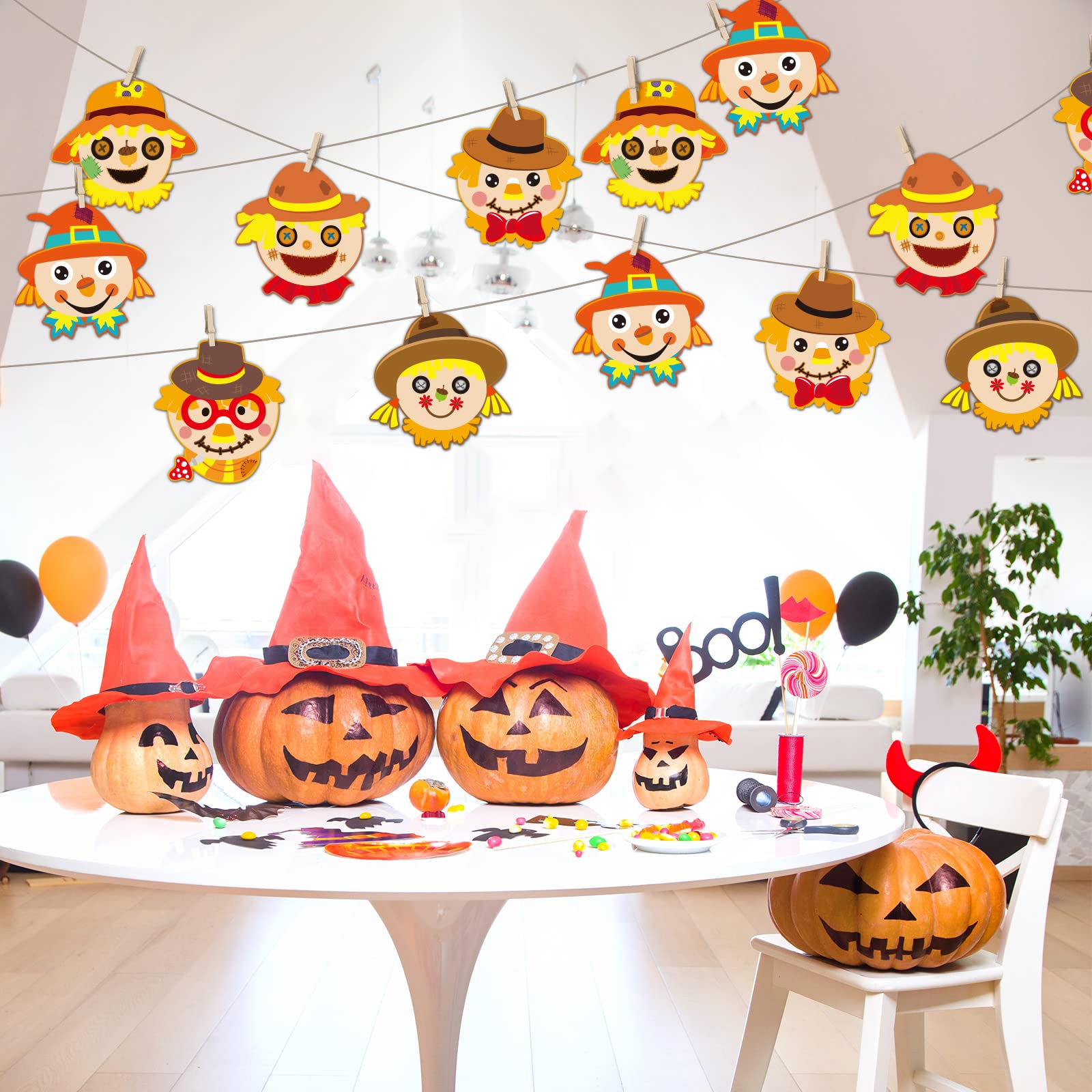 30 Pcs Thanksgiving Fall Craft Kit for Kids - DIY Scarecrow Head Making Set, Autumn Art Supplies for Kindergarten Preschool Classroom, Home School Activities, Party Favors & Holiday Decor