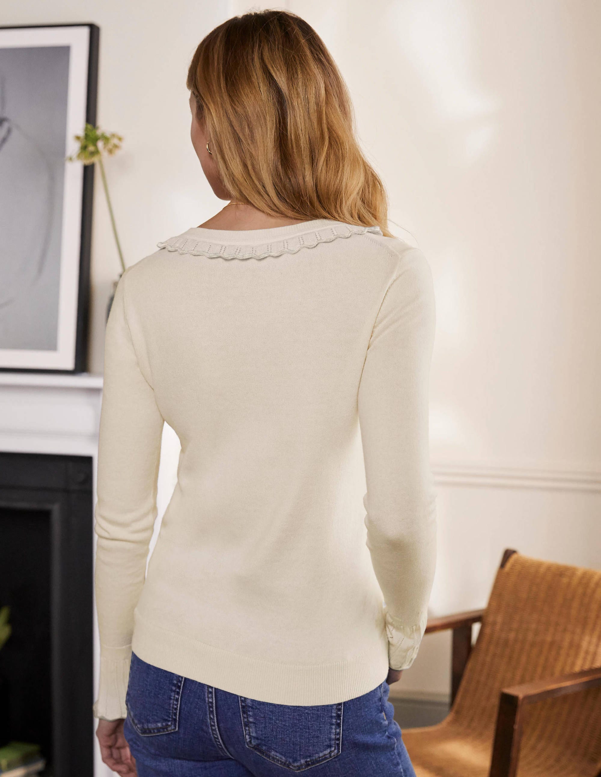 Aimee Women's Pointelle Knit Sweater in Ivory - Perfect for Casual Outfits, Office Wear, and Cozy Fall Fashion