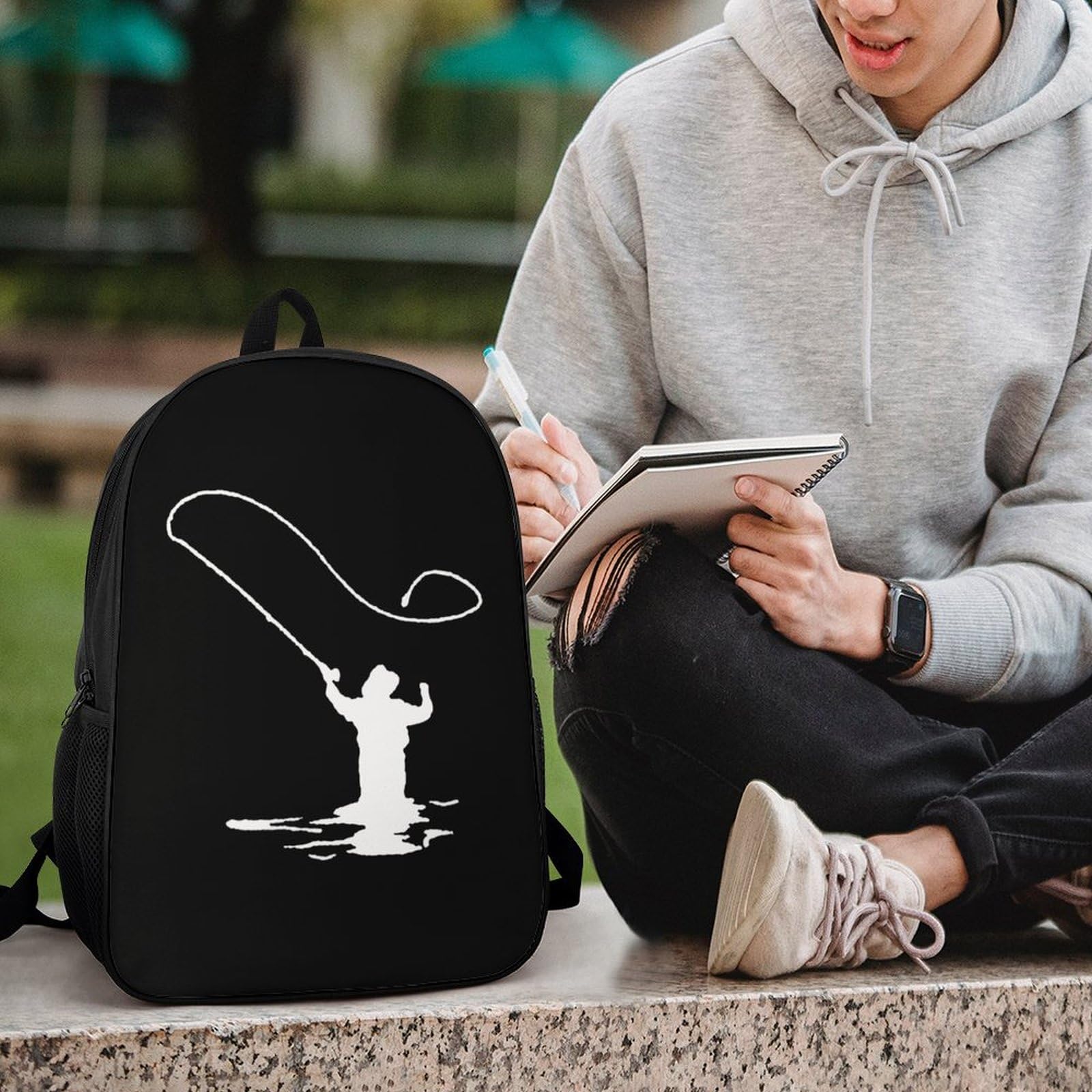 IOEDTHBJ 17 Inch 3D Printed Fly Fishing Backpack - Waterproof Laptop Bag for Men & Women, School & Travel Computer Backpack - Perfect for Outdoor Adventures, College & Daily Commute