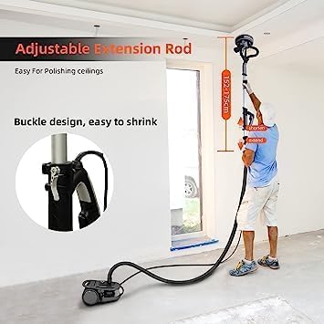 750W Electric Drywall Sander with Vacuum Dust Collection - 7 Variable Speed (900-1800 RPM) LED Light Drywall Sanding Tool Kit - Includes 14 Sanding Discs & Extendable Foldable Handle - Perfect for Home Renovation, Wall Repair and Professional Construction Projects