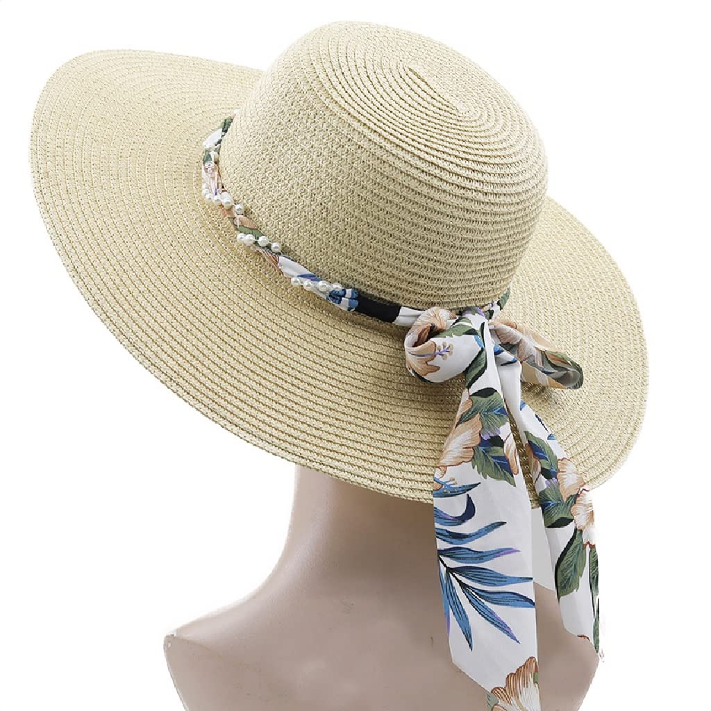 Foldable Wide Brim Straw Sun Hat for Women - UPF 50+ UV Protection Floppy Beach Hat - Summer Travel Sun Hat for Outdoor, Beach, Vacation & Gardening (One Size, Color A)