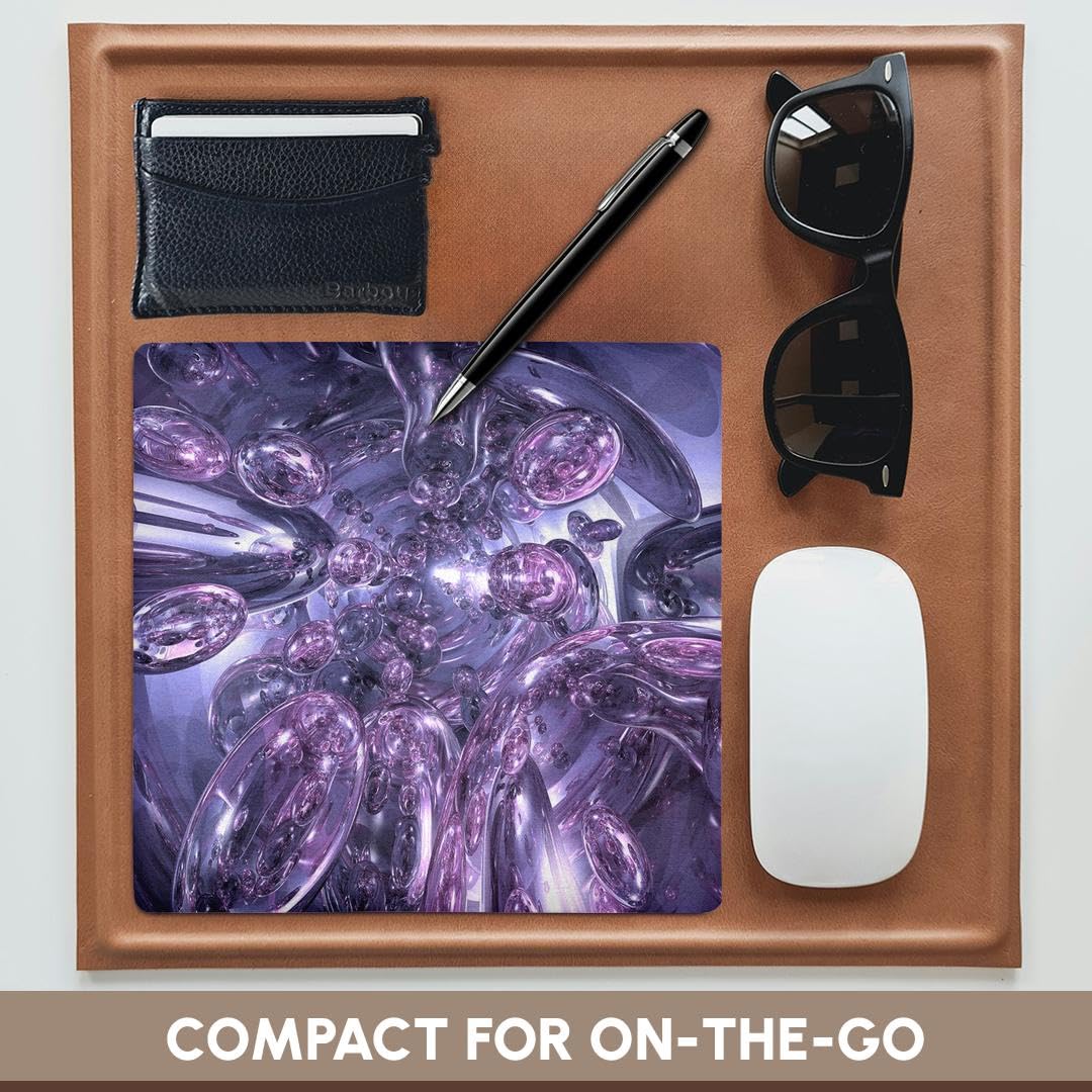 3D Purple Glass Spheres Mouse Pad - 8x8 Inches Non-Slip Desk Mat for Gaming & Office Use - Portal of Bubbles Design (mp_21921_1) | Perfect for Computer Workstations, Home Office & Gaming Setups