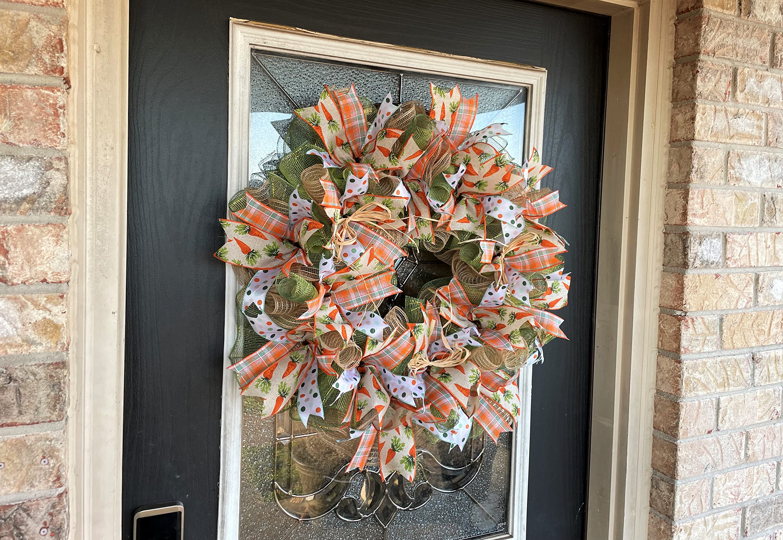 Easter Carrot Polka Dot Plaid Deco Mesh Wreath for Front Door - Spring Home Decor, Rabbit Ornament, Modern Farmhouse Style - Perfect for Easter Celebrations, Spring Parties & Front Porch Decorating