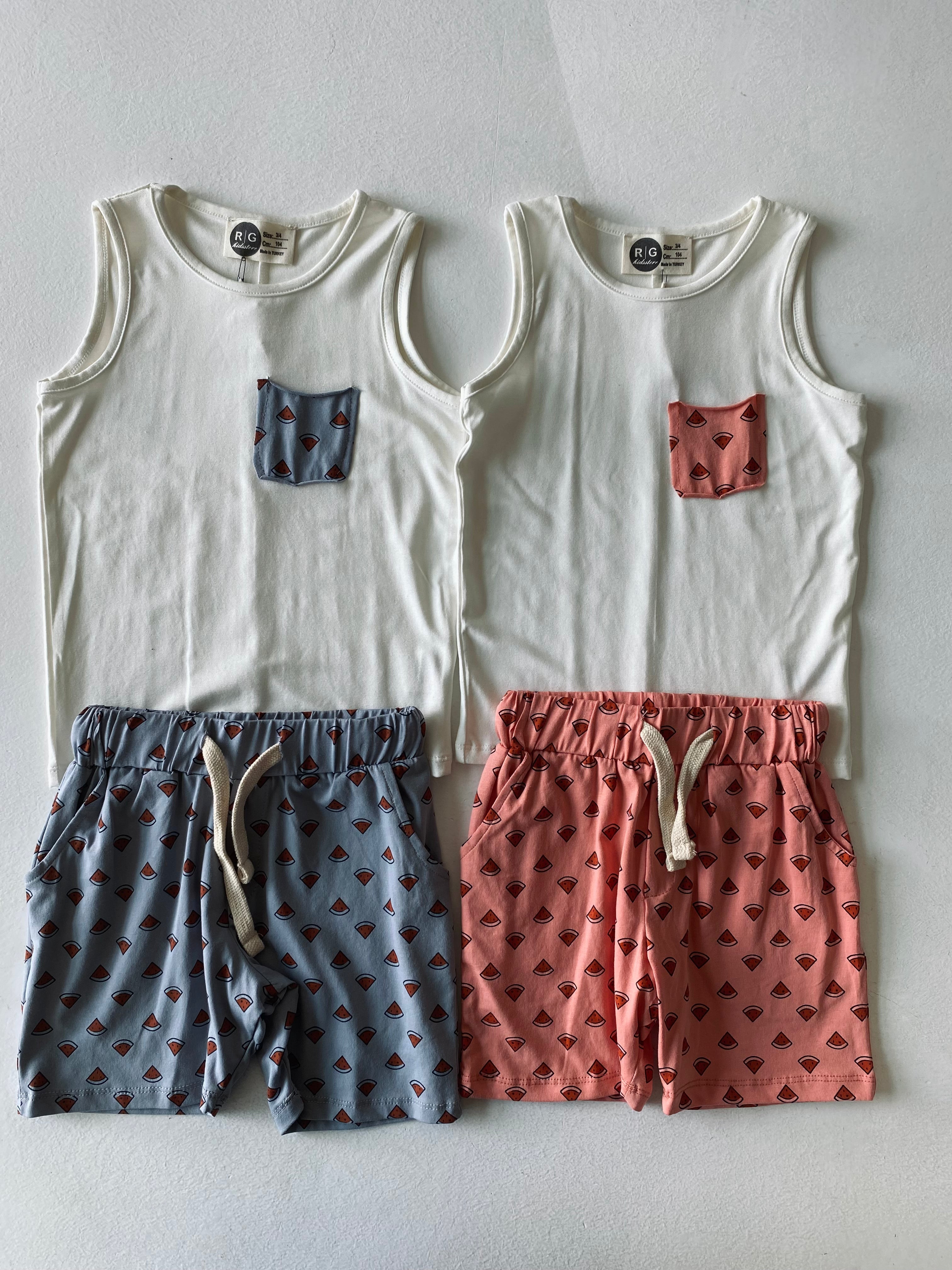Kids Watermelon Print Tank Top and Shorts Set - Cute Summer Outfit for Boys & Girls - Perfect for Beach, Pool, and Playtime