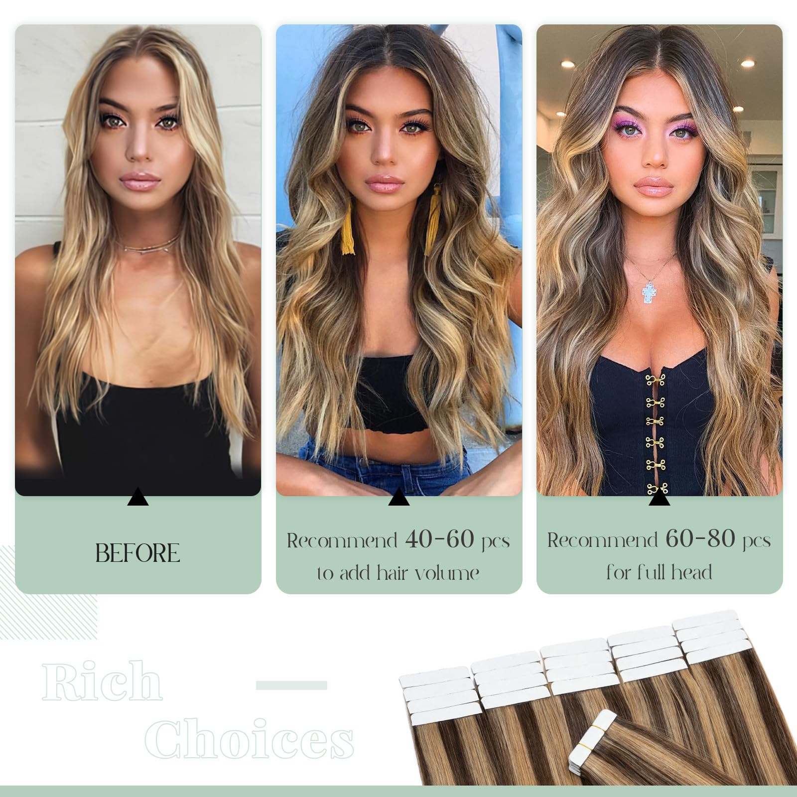 100% Remy Human Hair Tape in Extensions - 20pcs 14 Inch Double Sided Seamless Straight Tape Hair Extensions (Balayage Medium Brown/Dark Blonde) for Natural Volume & Length - Perfect for Weddings, Parties & Daily Styling