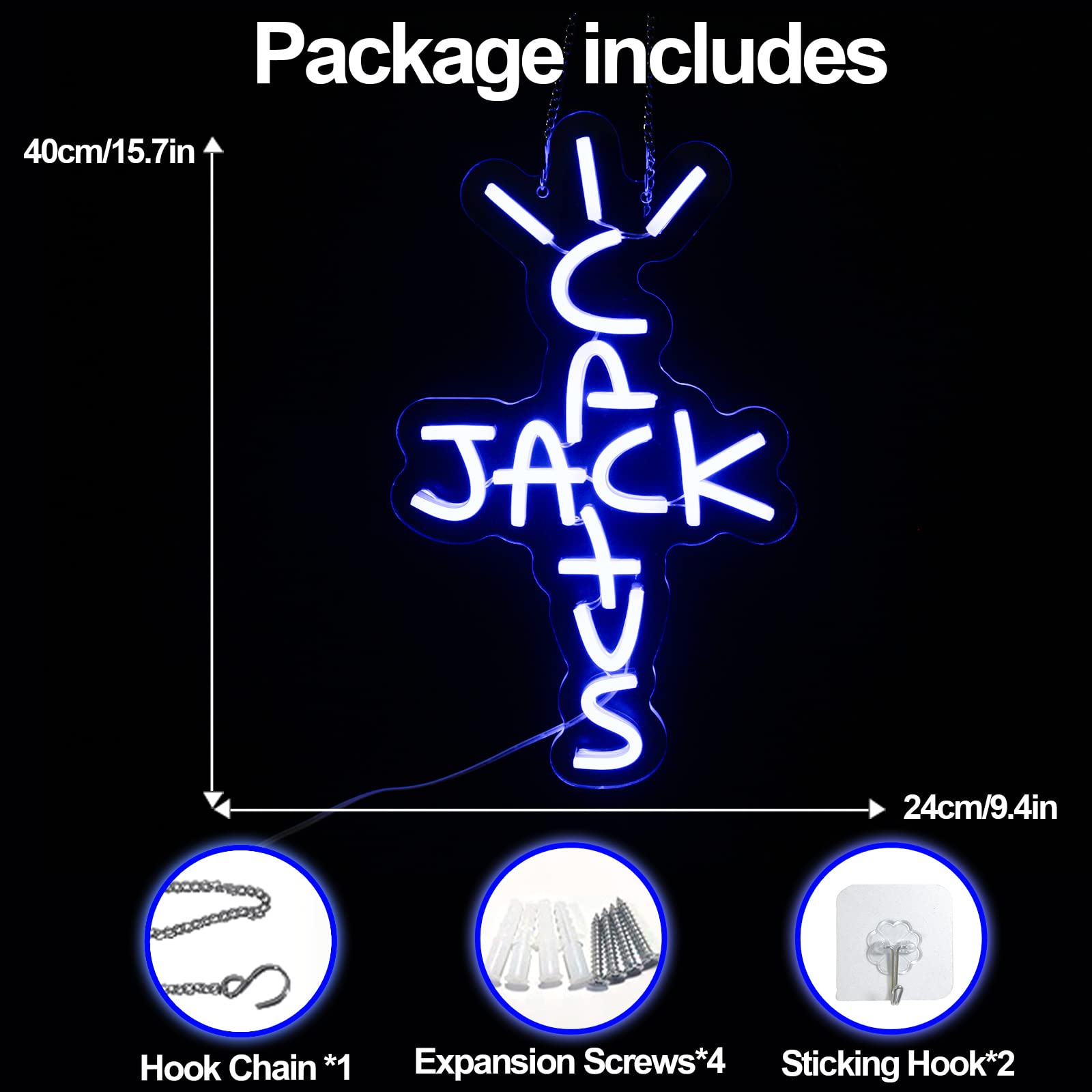 Cactus Jack Blue Neon Sign - LED Wall Art Decor for Bedroom, Home Bar, Pub & Party | USB Powered Rap & West Coast Themed Light Up Hanging Sign for Music Lovers & Urban Style Spaces