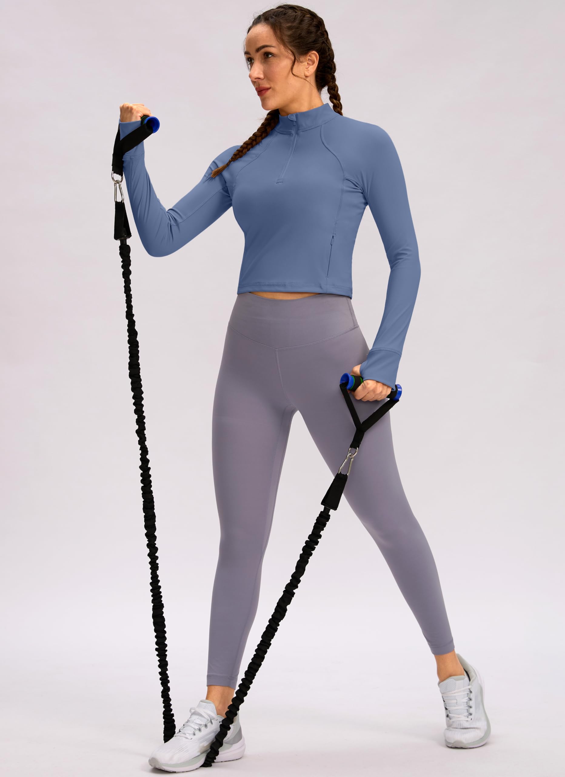 Soothfeel Women's Long Sleeve Workout Tops - Half Zip Yoga Gym Shirts & Cropped Athletic Running Jackets with Pocket | Perfect for Yoga, Gym, Running & Outdoor Activities