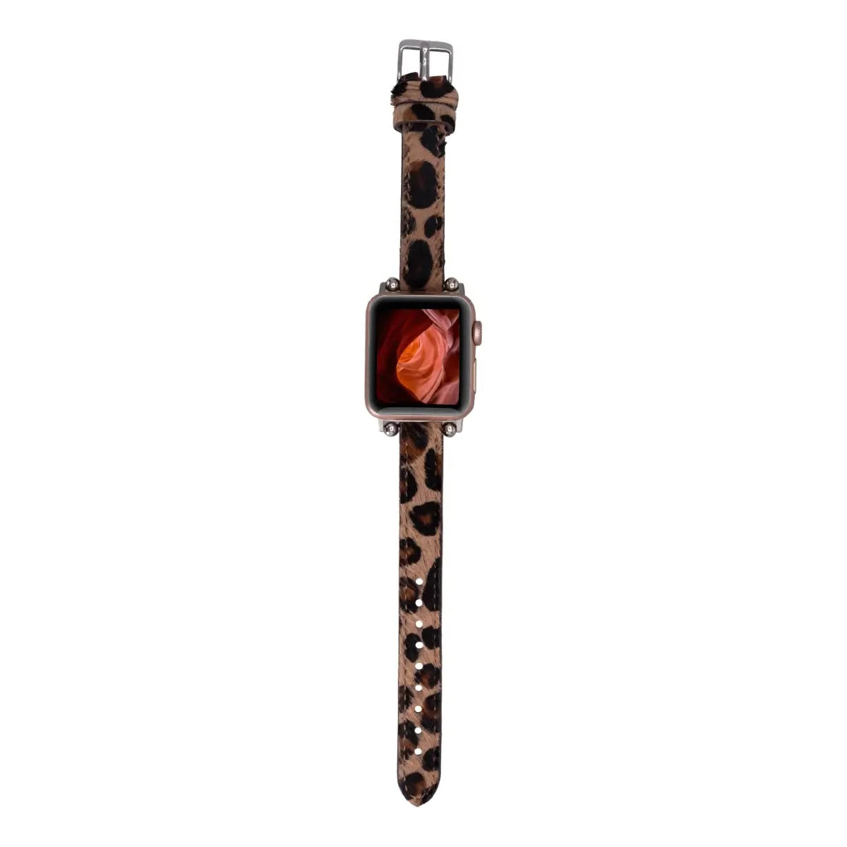 Furry Leopard Print Genuine Leather Ultra Slim Apple Watch Band for Women & Men - Stylish & Comfortable for Workouts, Office & Everyday Wear