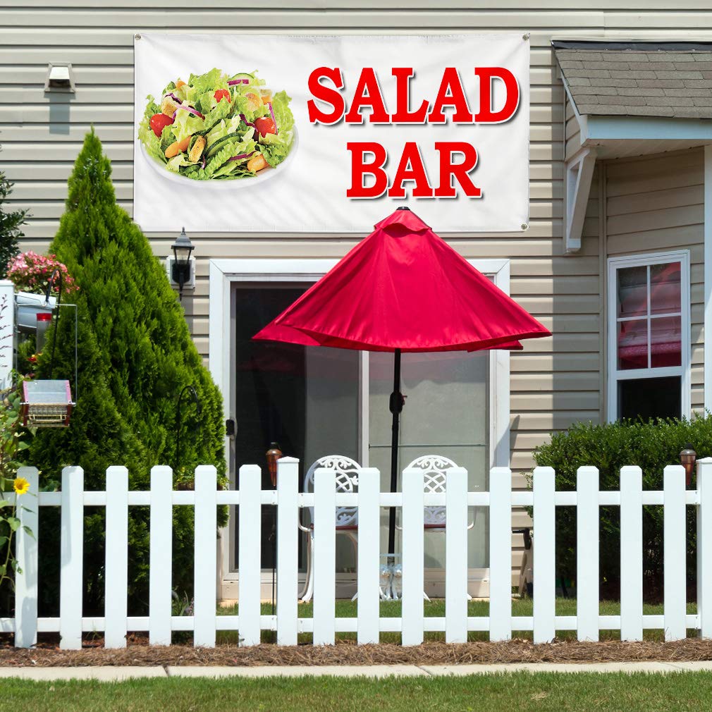 12x30 Inches Vinyl Banner with 4 Grommets - Weatherproof Outdoor Sign for Salad Bars, Food Trucks, Restaurants & Beverage Fairs - Durable Yard Sign for Industrial & Commercial Use
