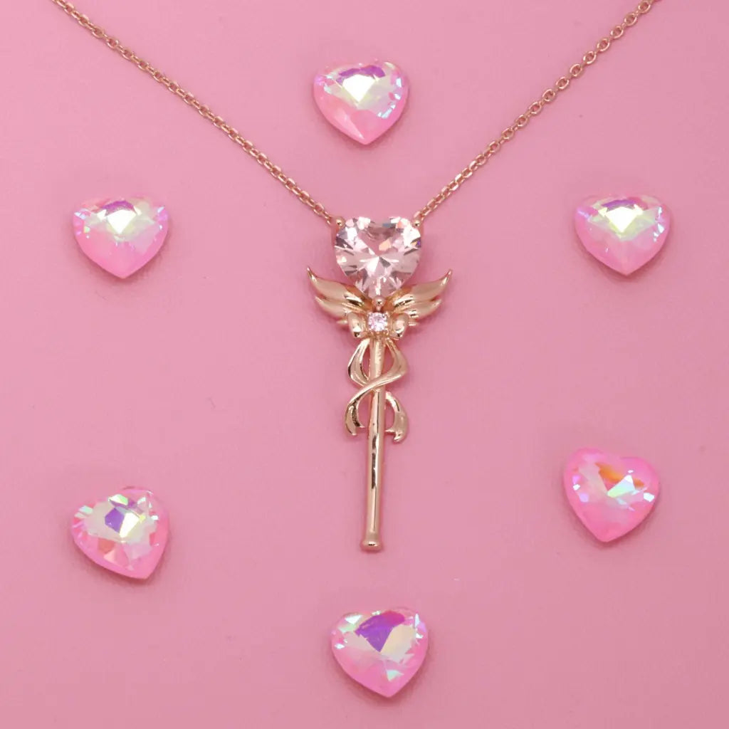 Magical Wand Pendant Necklace - Enchanted Crystal Charm Jewelry for Women - Perfect for Cosplay, Halloween Costume & Witch Themed Parties