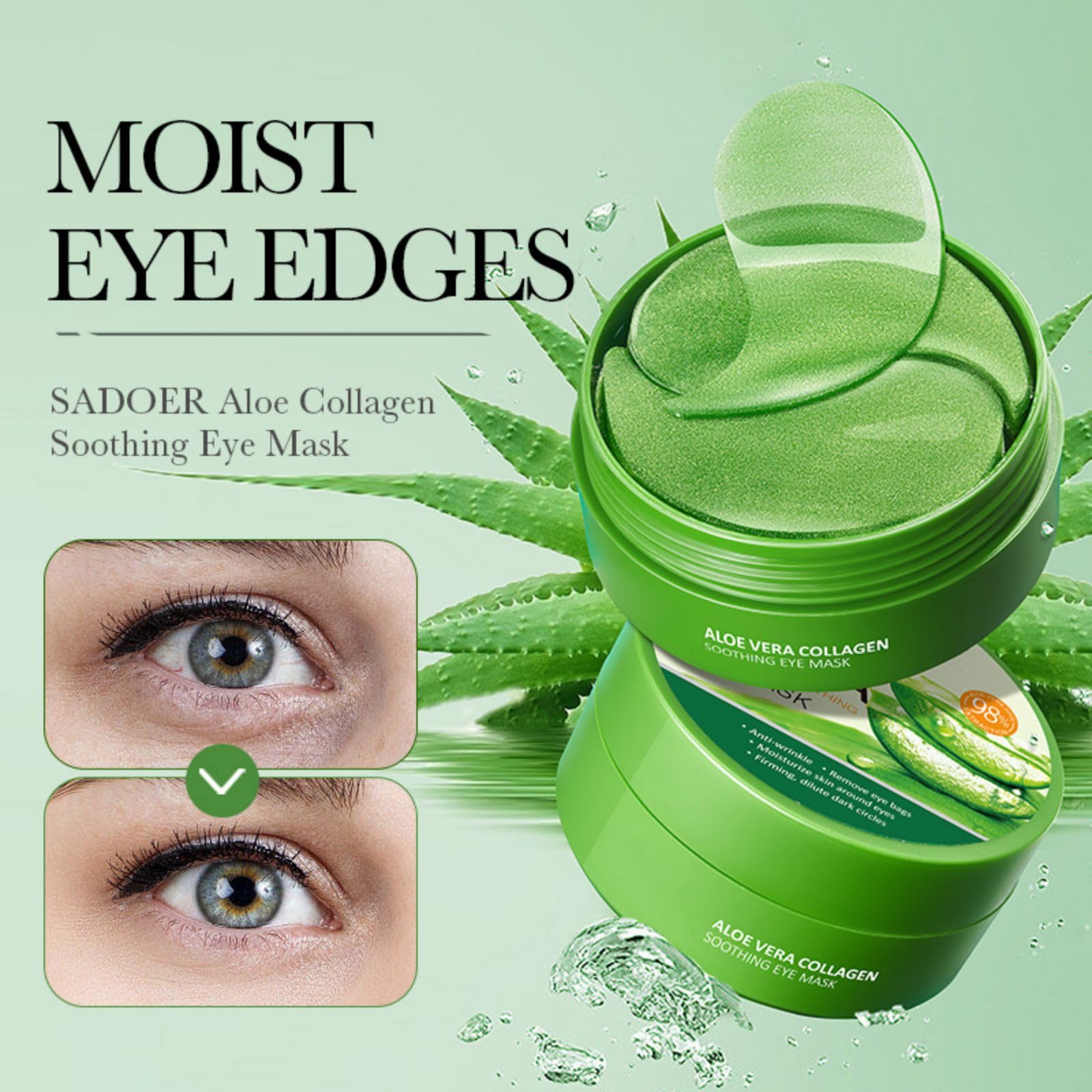 30 Pairs Aloe Vera & Collagen Under Eye Masks for Puffy Eyes, Dark Circles - Soothing, Moisturizing Eye Patches to Reduce Puffiness, Wrinkles & Fine Lines | Perfect for Night Routine, Travel & Self-Care