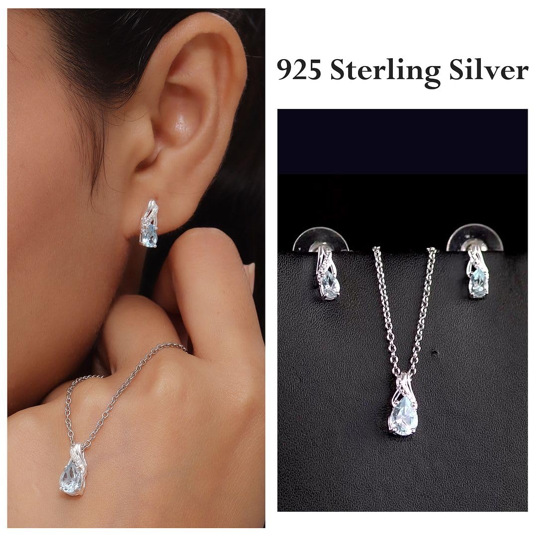 Shop LC Women's Teardrop Pendant Necklace & Dangle Earrings Set - 925 Sterling Silver Stainless Steel Jewelry for Wedding, Birthday Gifts | Elegant Costume Jewelry for Women, Perfect for Parties & Special Occasions
